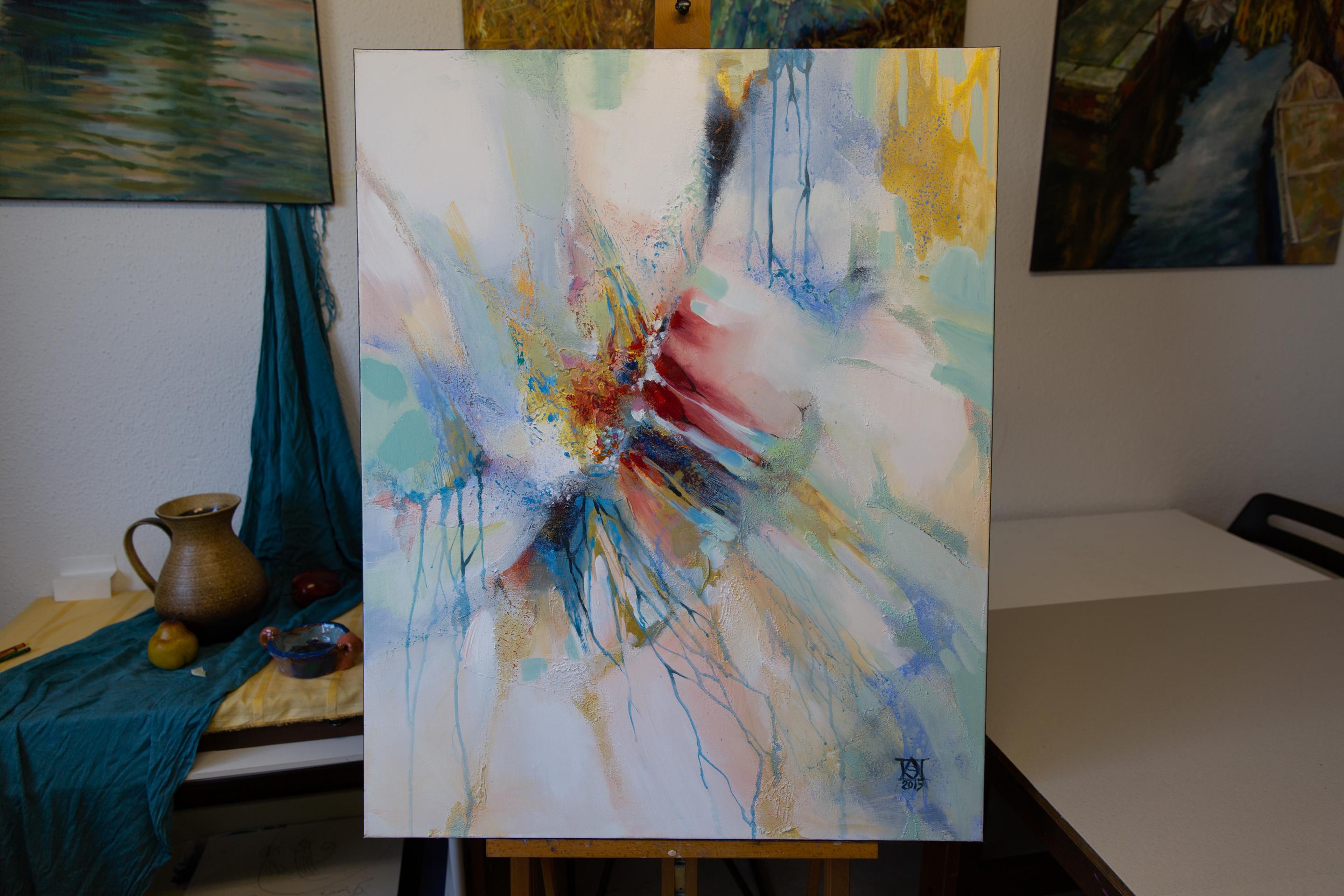 Wing Of A Butterfly. Acrylic painting, large format, vertical abstract - Abstract Painting by Anna Shesterikova