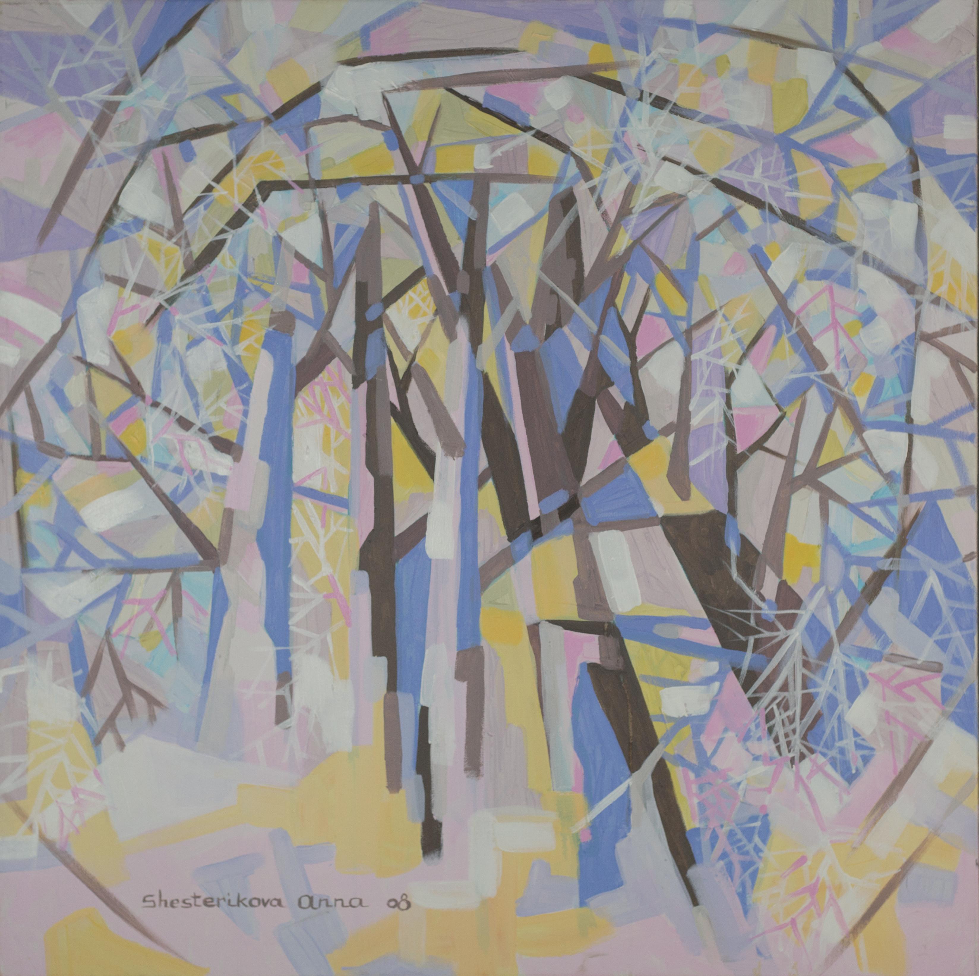 Anna Shesterikova Abstract Painting – Winter Abstraktion. Acrylgemälde, großes quadratisches Gemälde, blau.