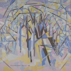 Winter Abstraction. Acrylic painting, large square, blue.