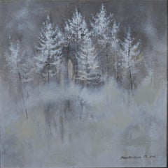 Cuento de Invierno. pintura de paisaje, bosque, monocromo, contemporáneo, invierno