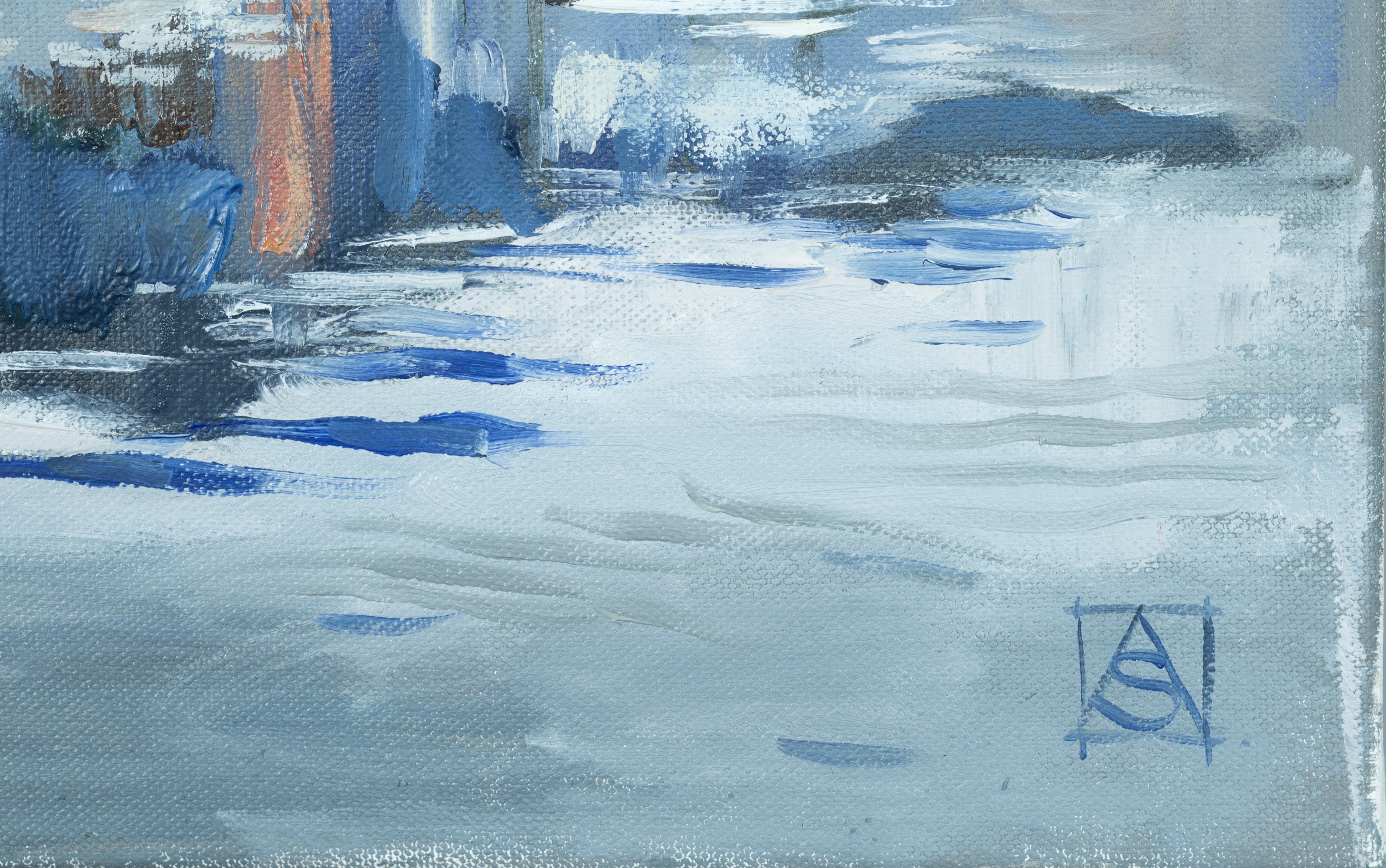 Winter Fairy Tale on Lake Werdenbergersee - Gray Landscape Painting by Anna Shesterikova