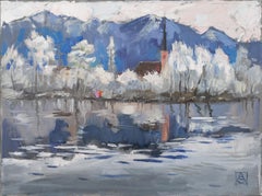 Winter Fairy Tale on Lake Werdenbergersee. Impressionism, oil painting