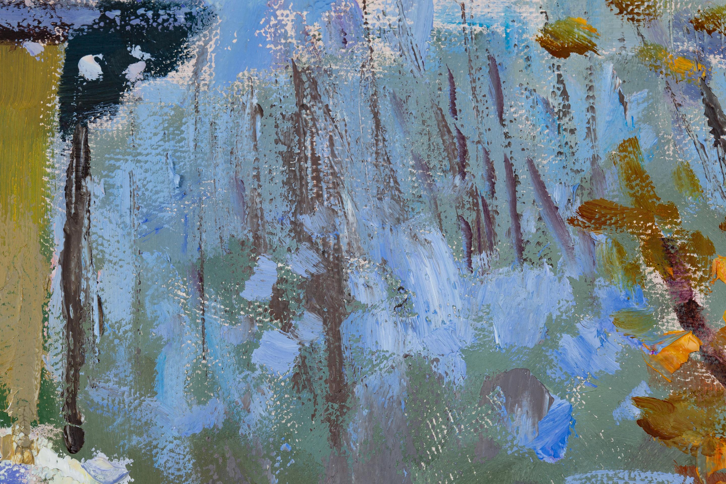 Winter Mood. City, winter, impressionism, horizontal, design, oil painting. For Sale 5