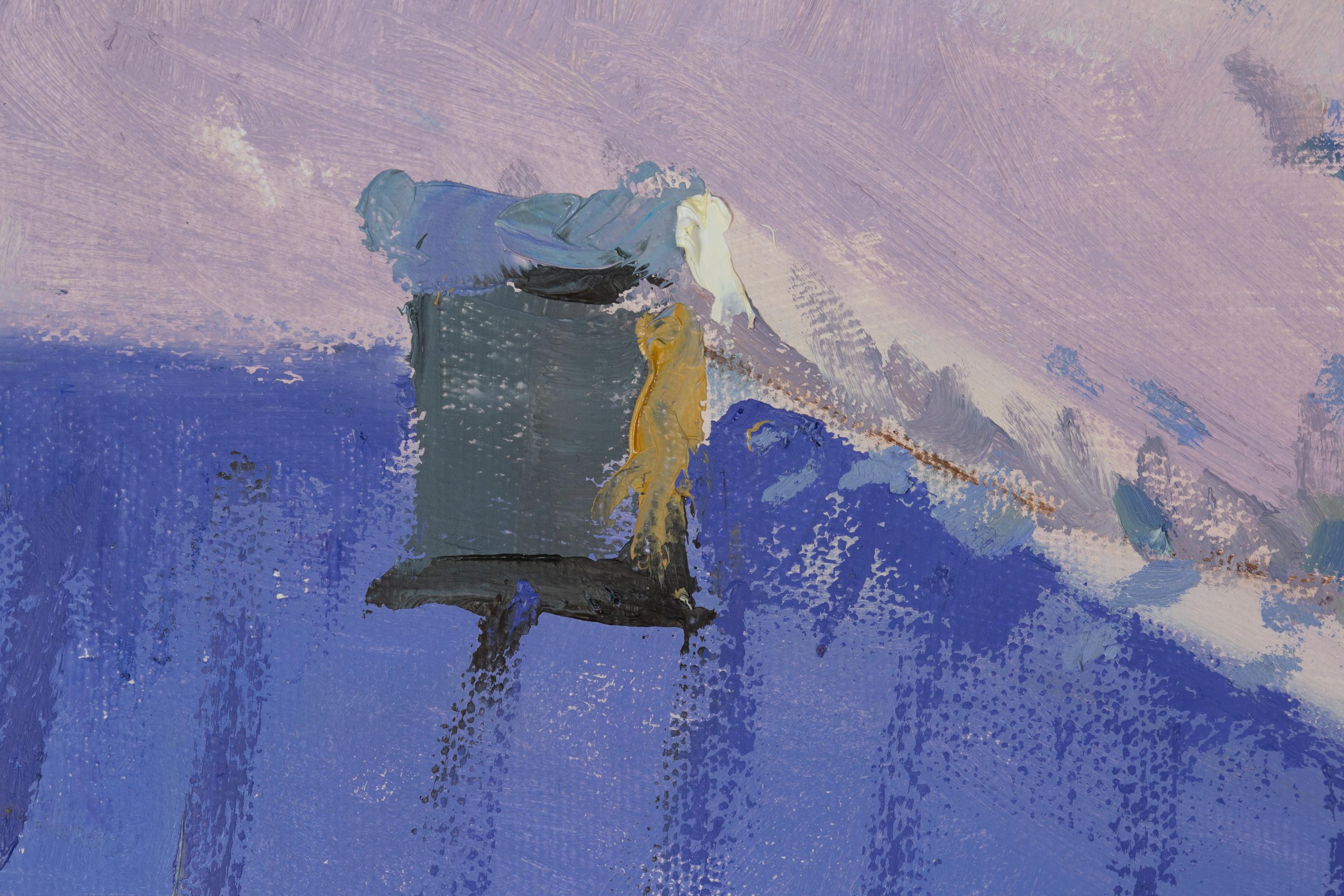 Winter Mood. City, winter, impressionism, horizontal, design, oil painting. For Sale 7