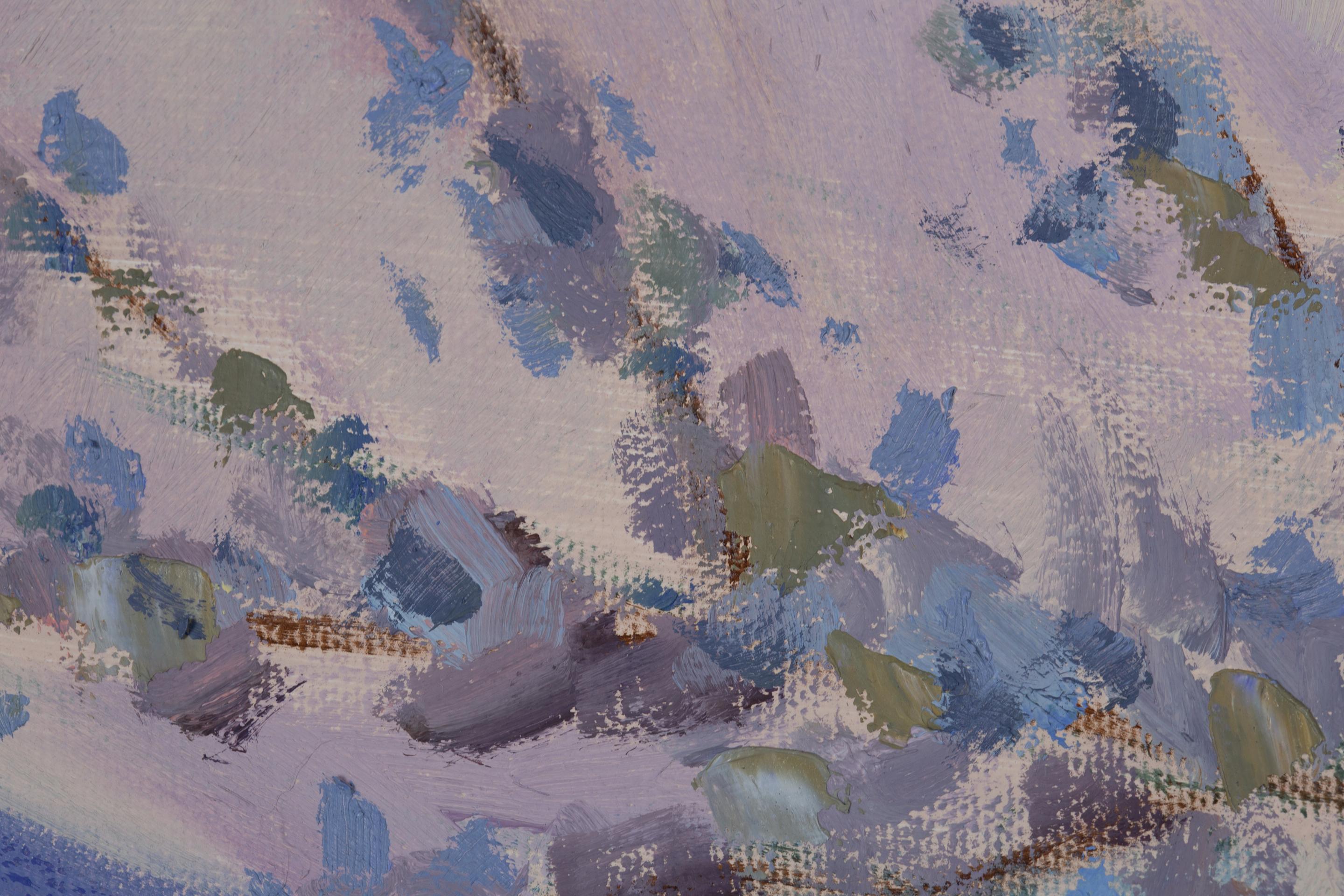 Winter Mood. City, winter, impressionism, horizontal, design, oil painting. For Sale 8