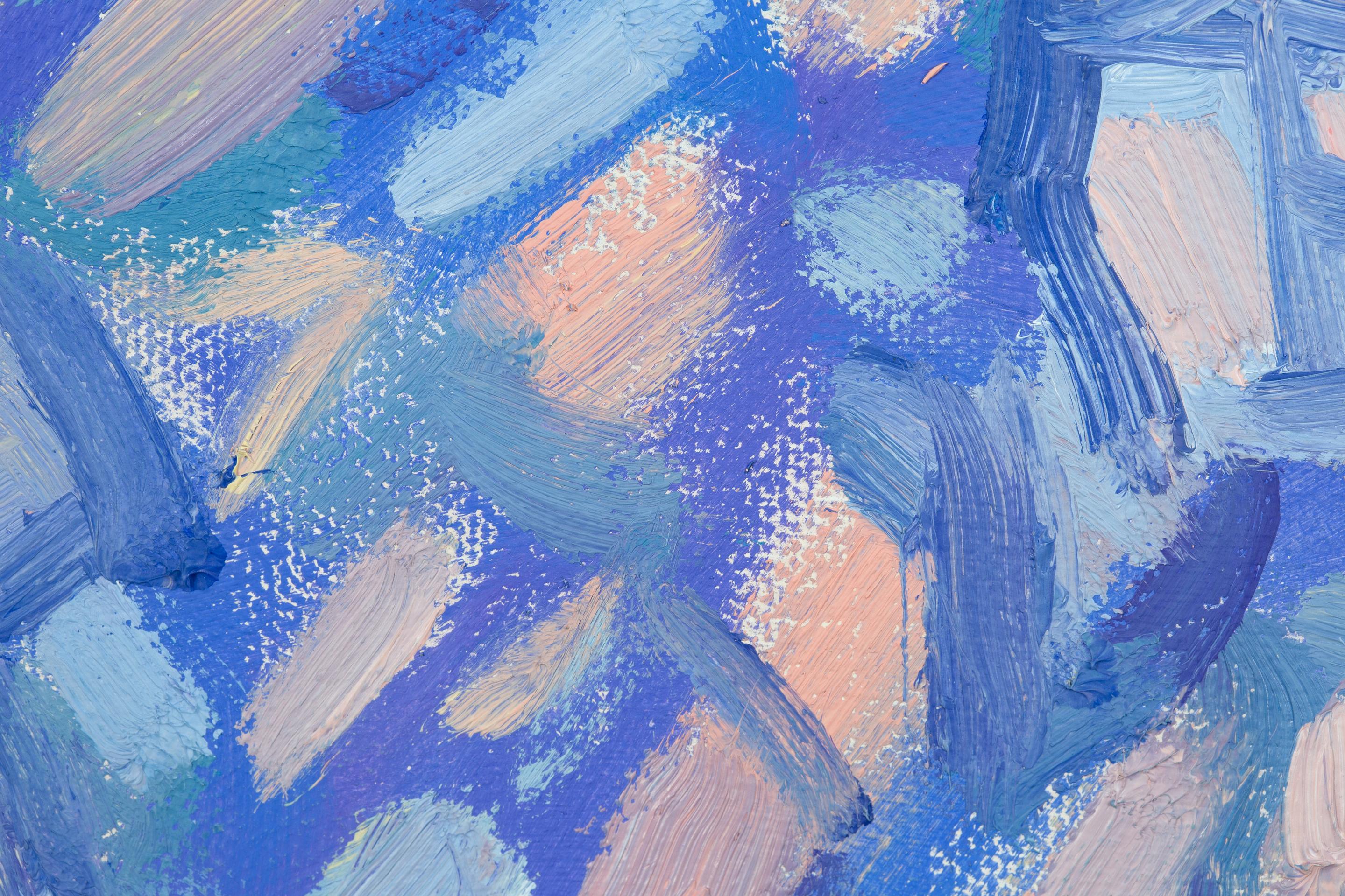 Winter Mood. City, winter, impressionism, horizontal, design, oil painting. For Sale 1