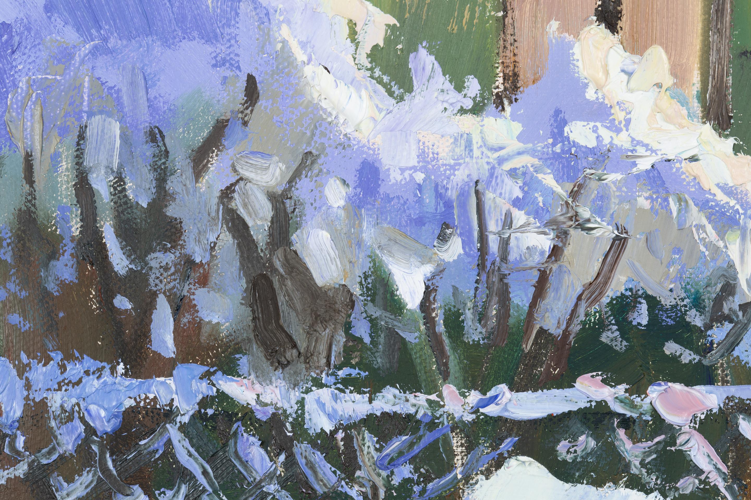 Winter Mood. City, winter, impressionism, horizontal, design, oil painting. For Sale 2