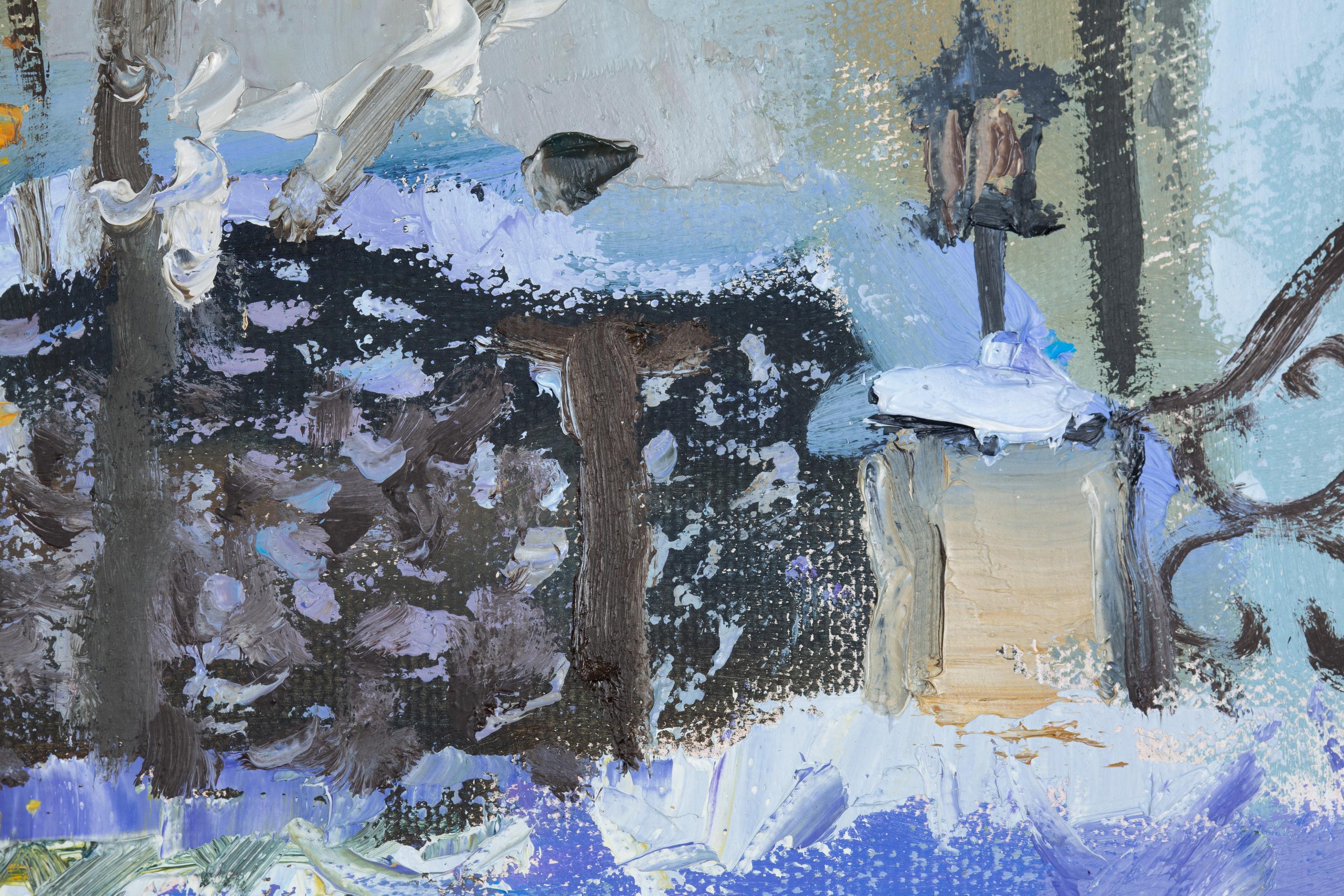 Winter Mood. City, winter, impressionism, horizontal, design, oil painting. For Sale 4