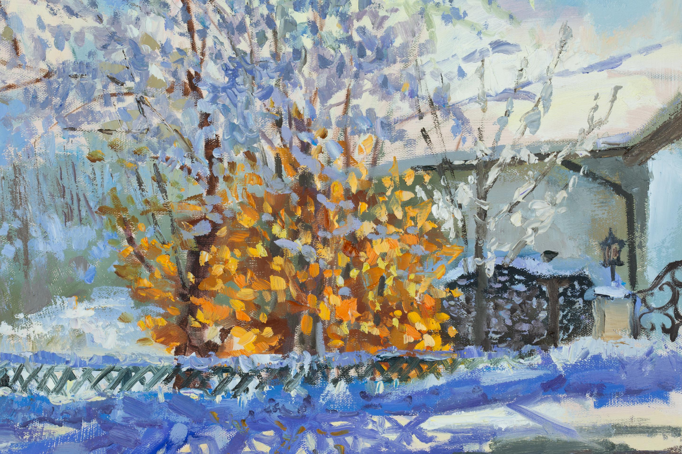 Estado de ánimo invernal. Ciudad, invierno, impresionismo, horizontal, óleo. en venta 10