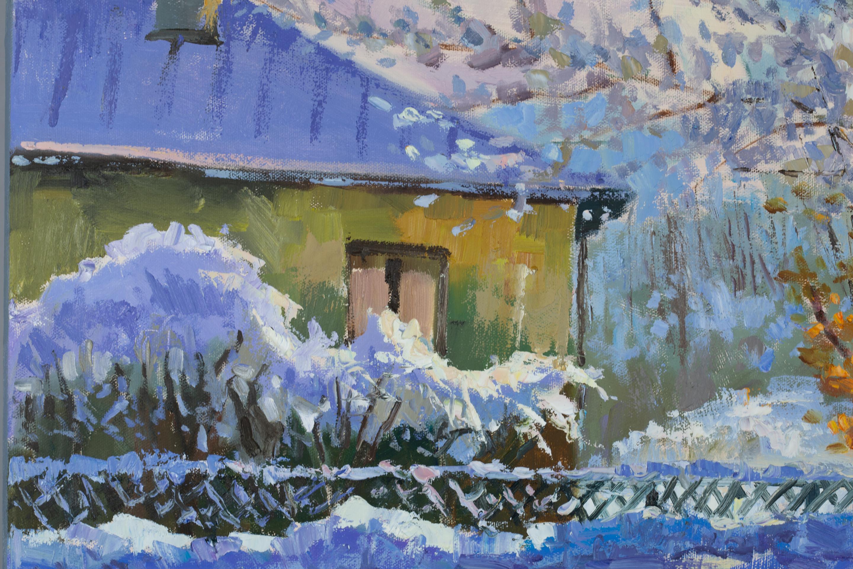 Estado de ánimo invernal. Ciudad, invierno, impresionismo, horizontal, óleo. en venta 11