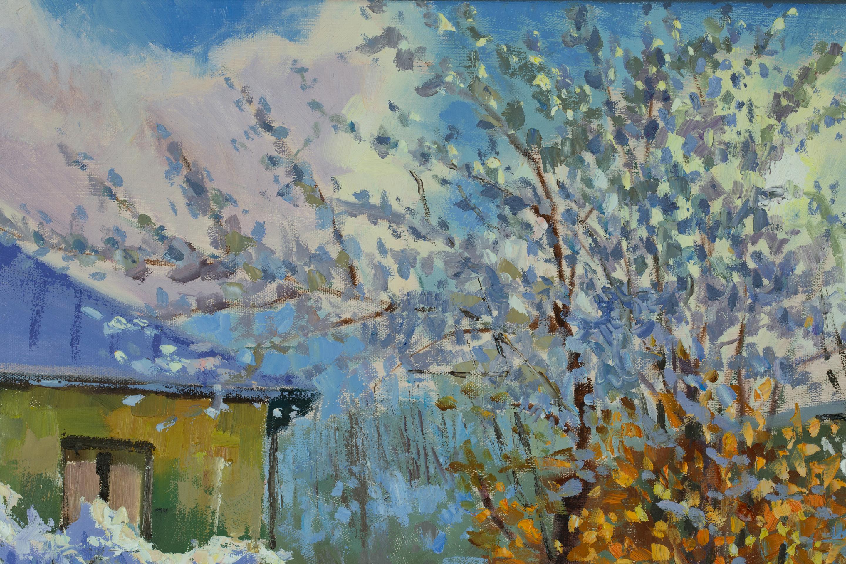 Estado de ánimo invernal. Ciudad, invierno, impresionismo, horizontal, óleo. en venta 13