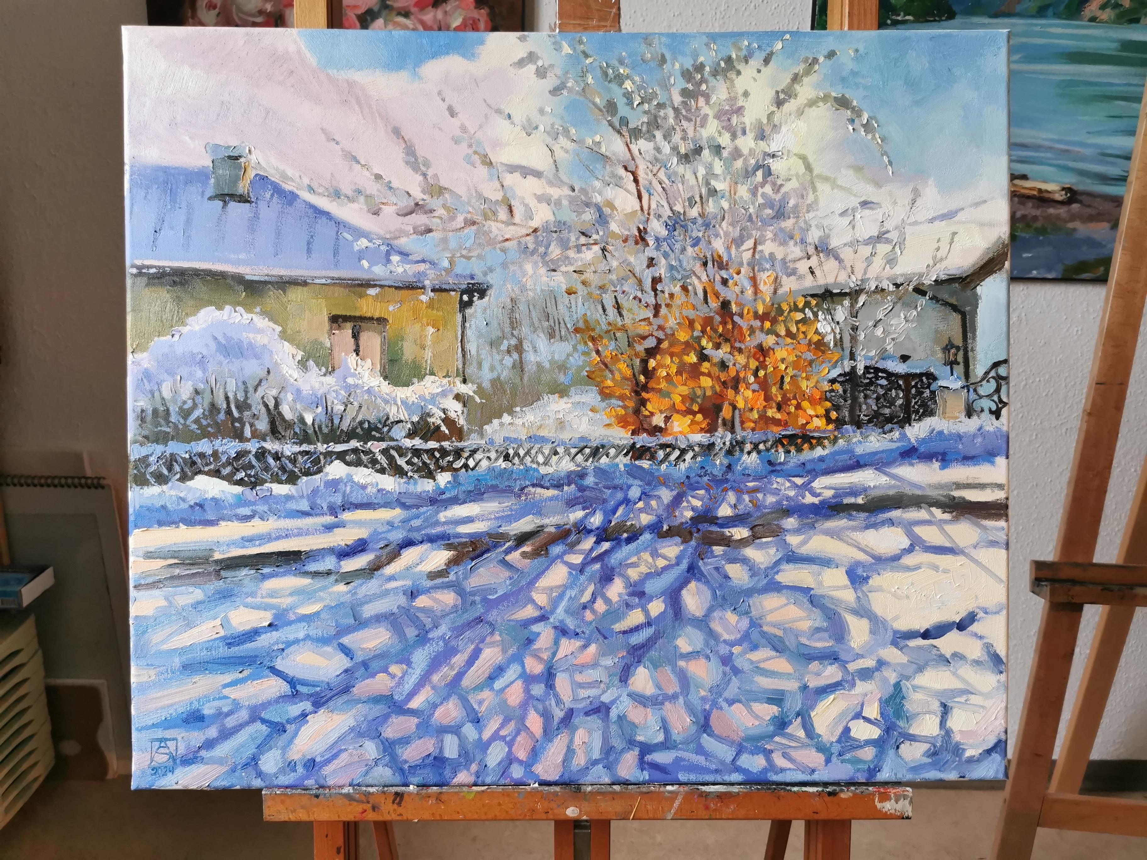 Estado de ánimo invernal. Ciudad, invierno, impresionismo, horizontal, óleo. - Painting Posimpresionista de Anna Shesterikova