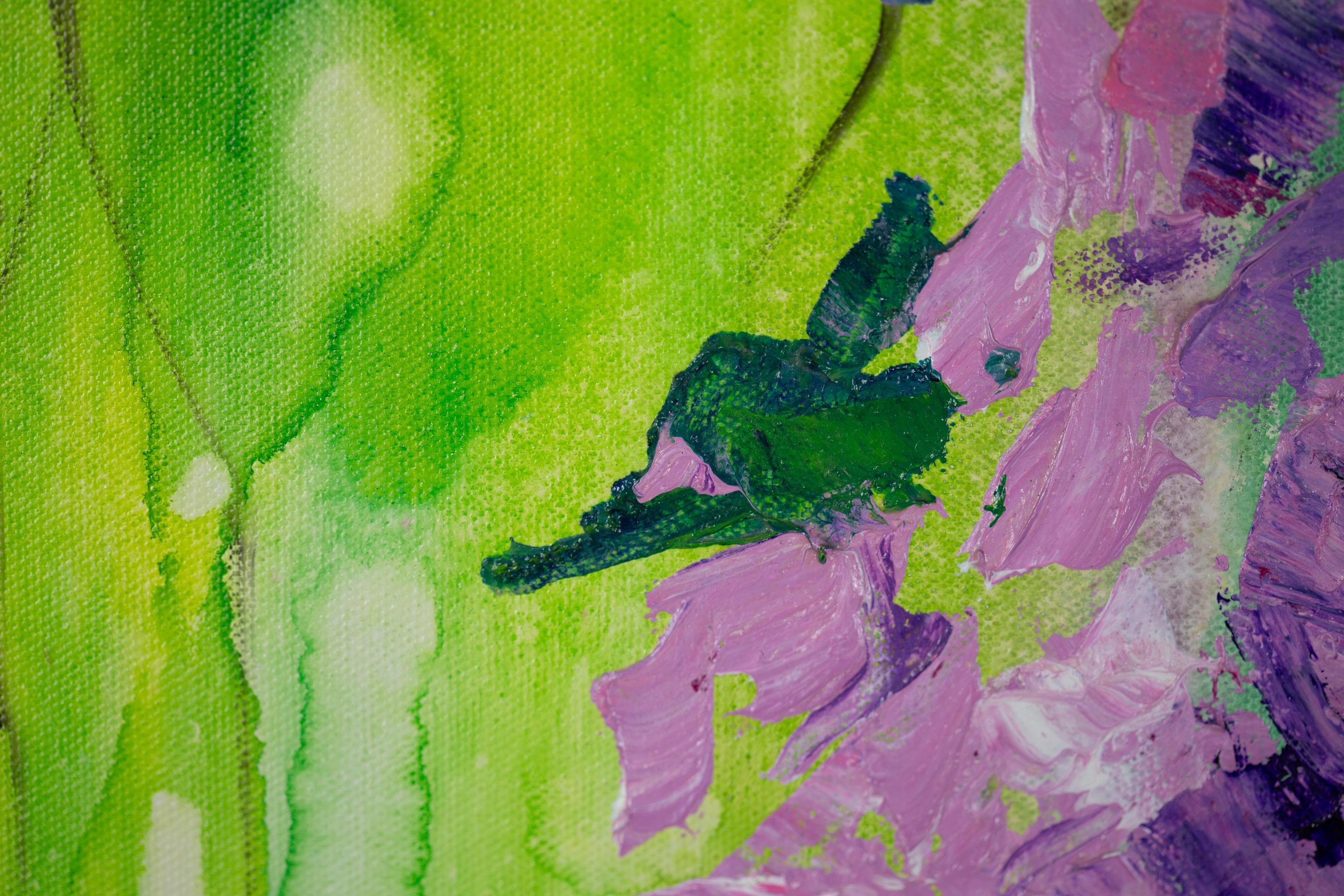 Glyzinie. Acryl, blumig, flieder, blumen, abstrakt, horizontal, modern im Angebot 6