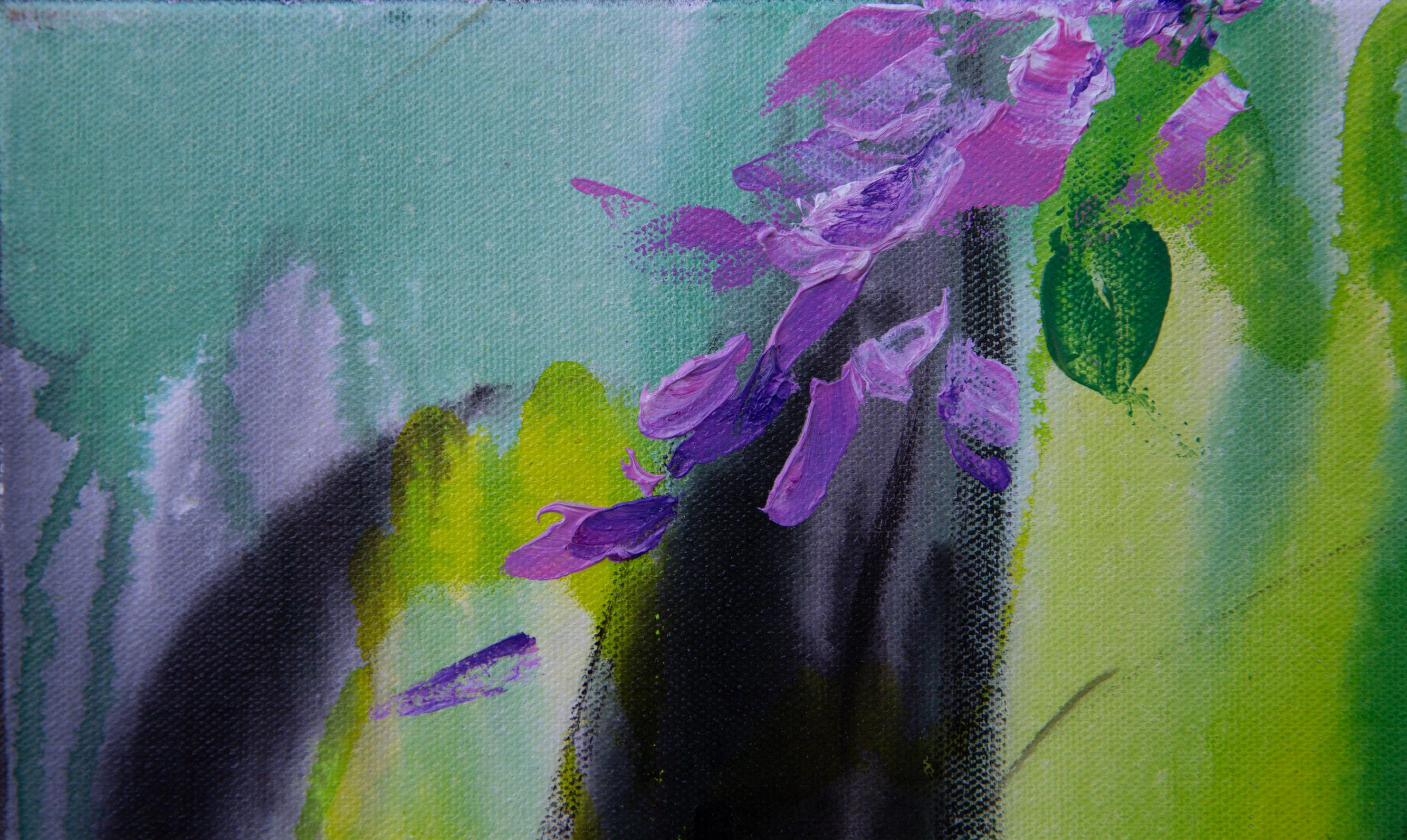 Glyzinie. Acryl, blumig, flieder, blumen, abstrakt, horizontal, modern im Angebot 8