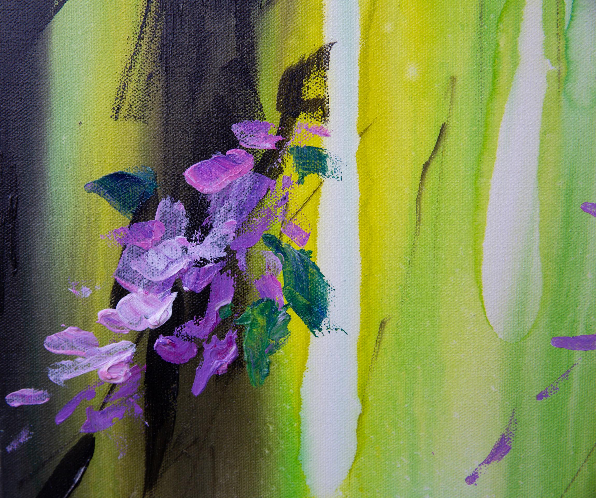 Glyzinie. Acryl, blumig, flieder, blumen, abstrakt, horizontal, modern im Angebot 9