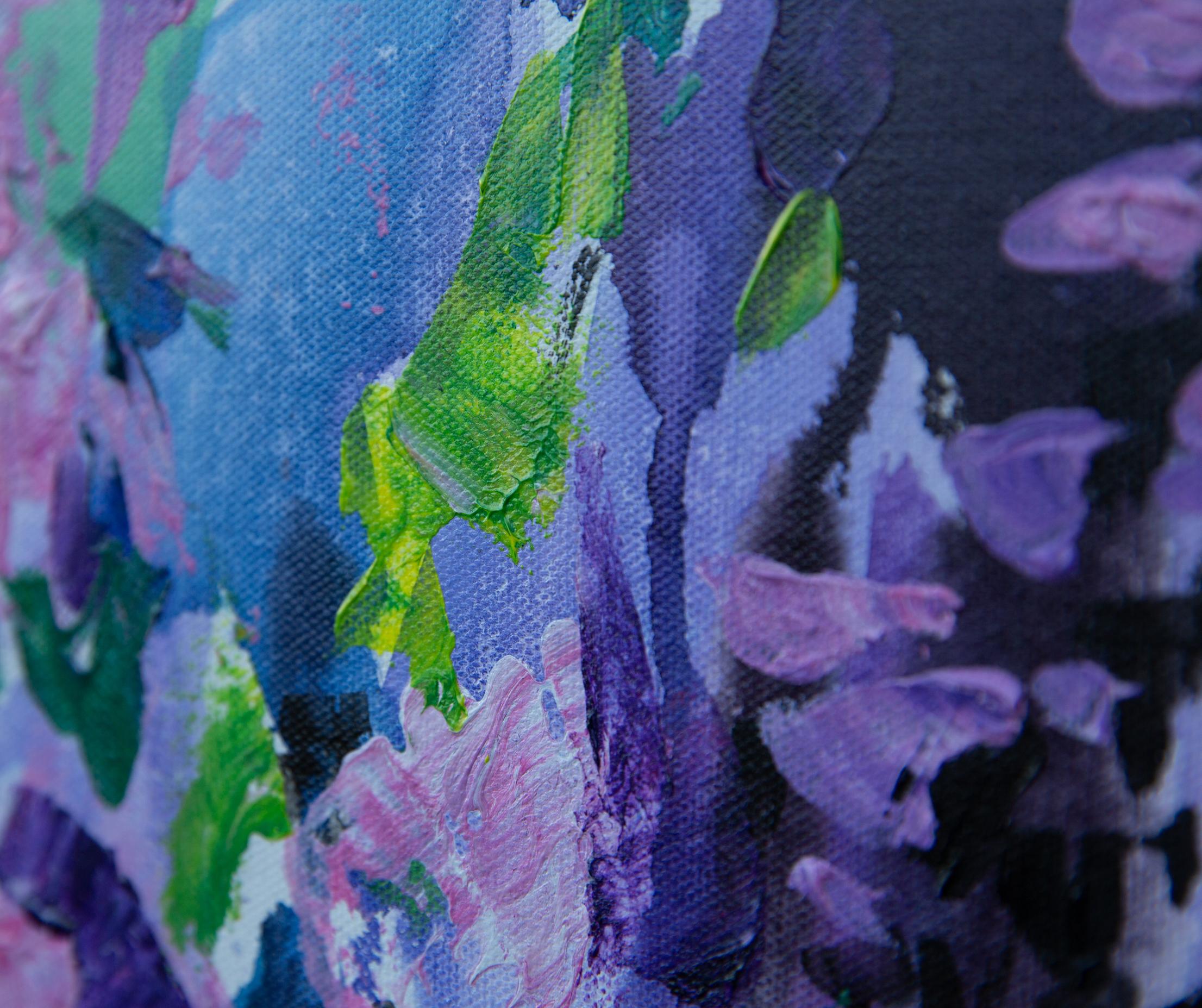 Glyzinie. Acryl, blumig, flieder, blumen, abstrakt, horizontal, modern im Angebot 10