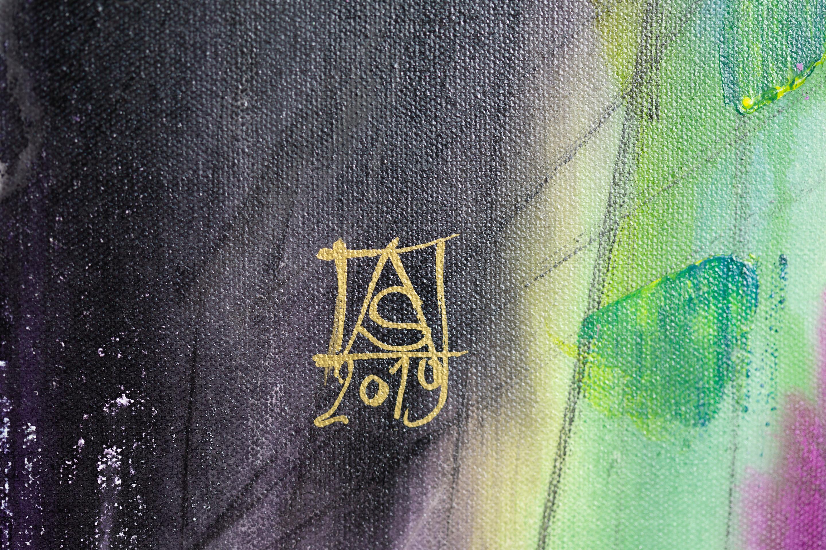 Glyzinie. Acryl, blumig, flieder, blumen, abstrakt, horizontal, modern im Angebot 12