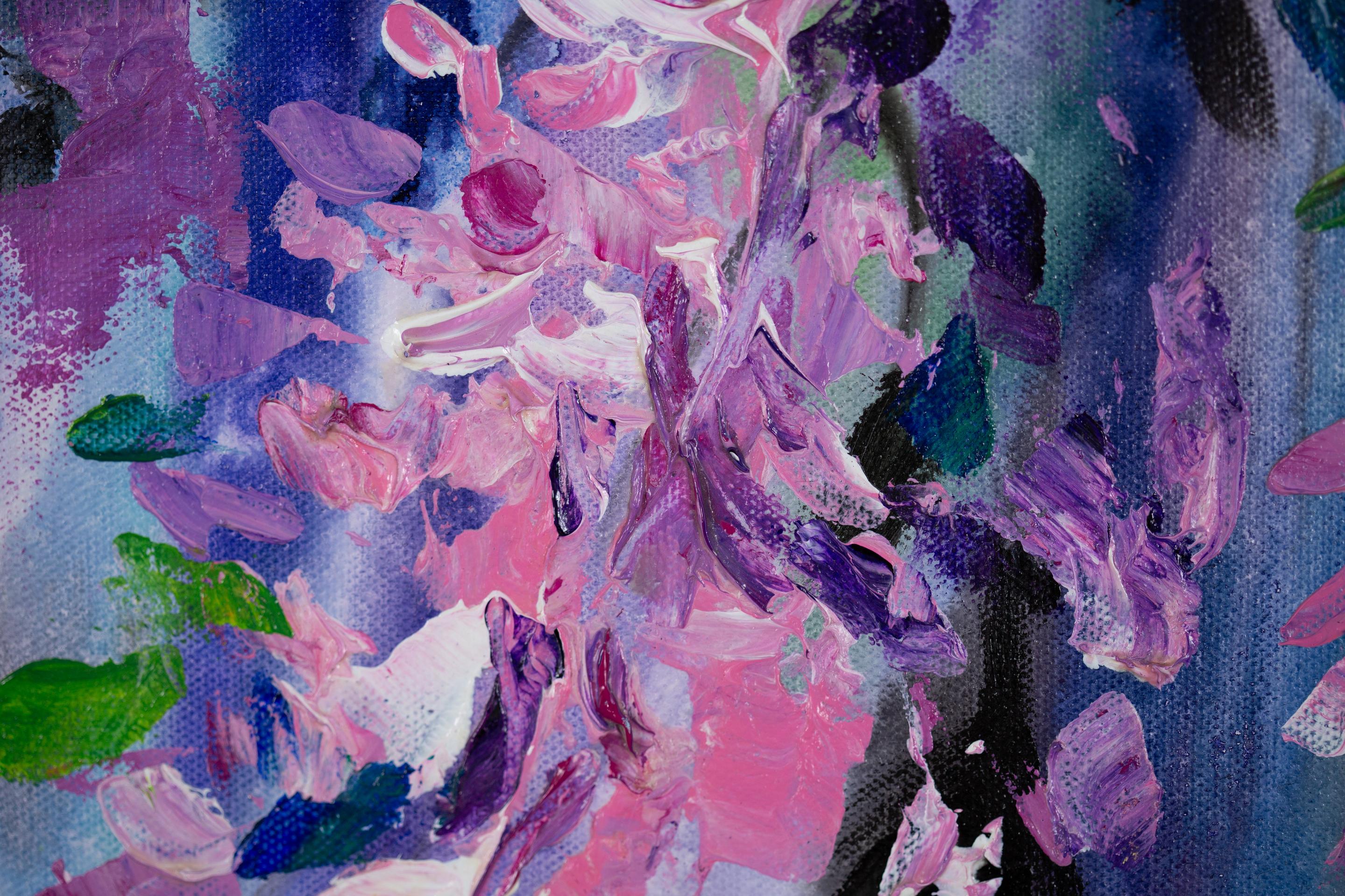 Glyzinie. Acryl, blumig, flieder, blumen, abstrakt, horizontal, modern (Post-Impressionismus), Painting, von Anna Shesterikova