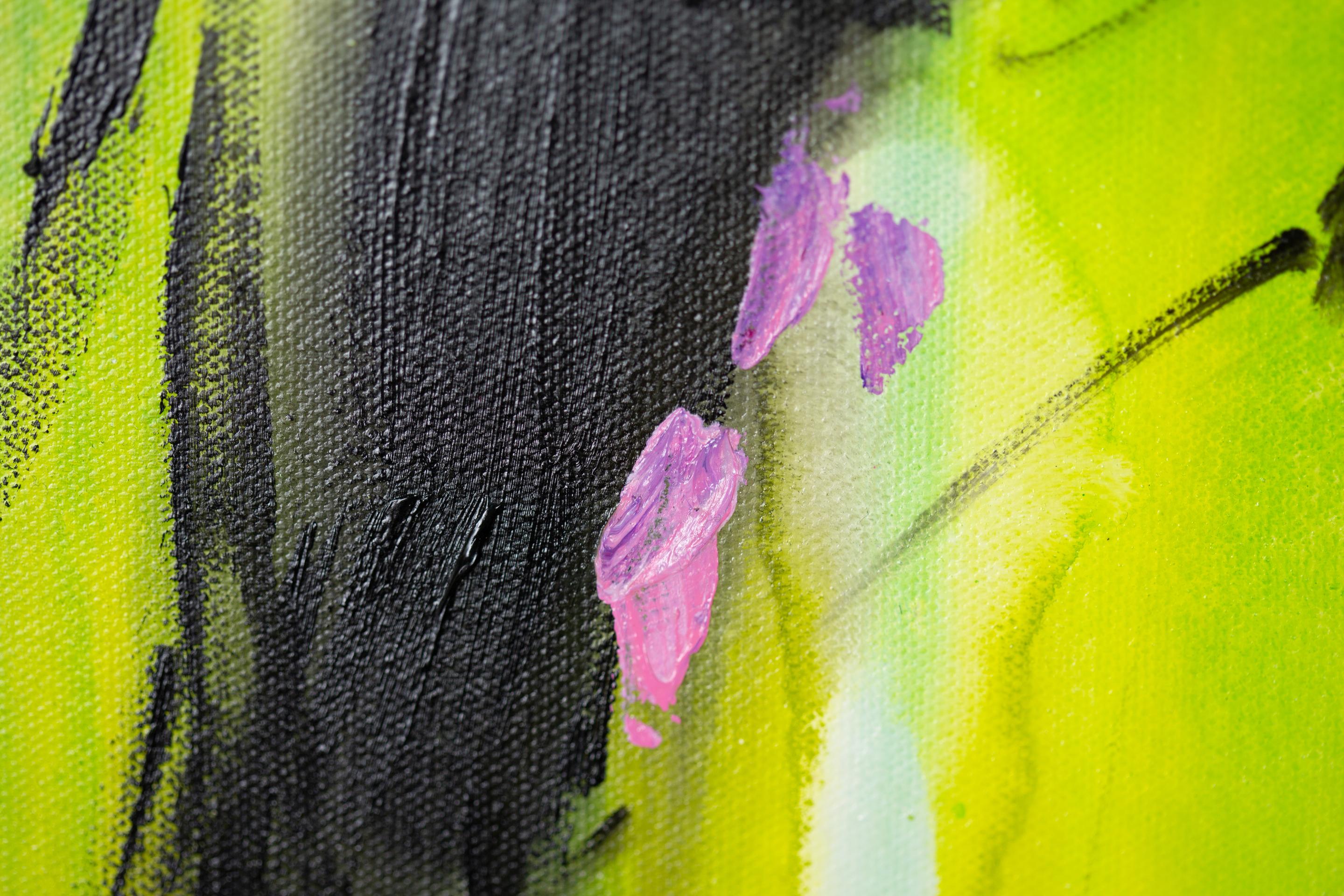 Glyzinie. Acryl, blumig, flieder, blumen, abstrakt, horizontal, modern im Angebot 1