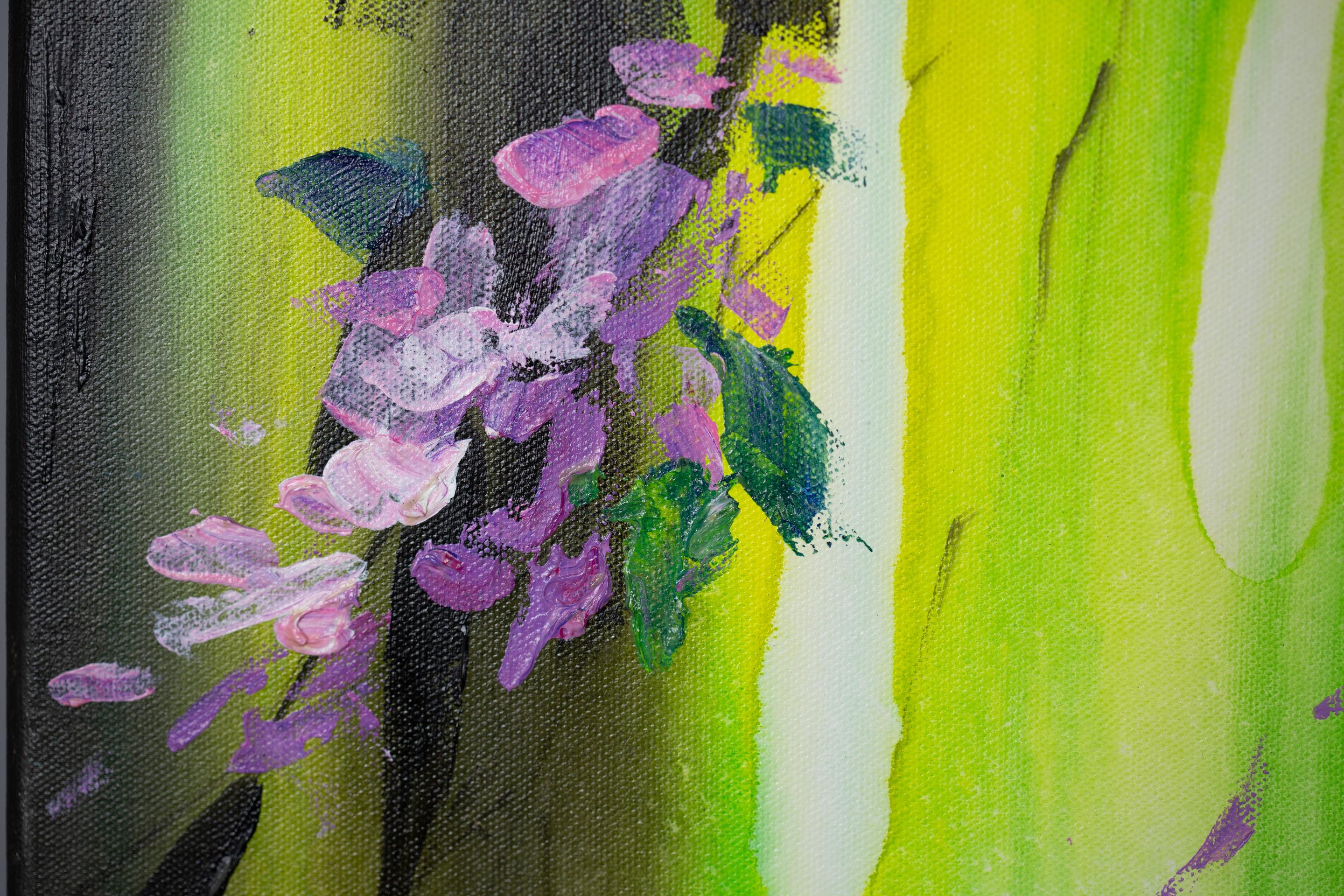 Glyzinie. Acryl, blumig, flieder, blumen, abstrakt, horizontal, modern im Angebot 3