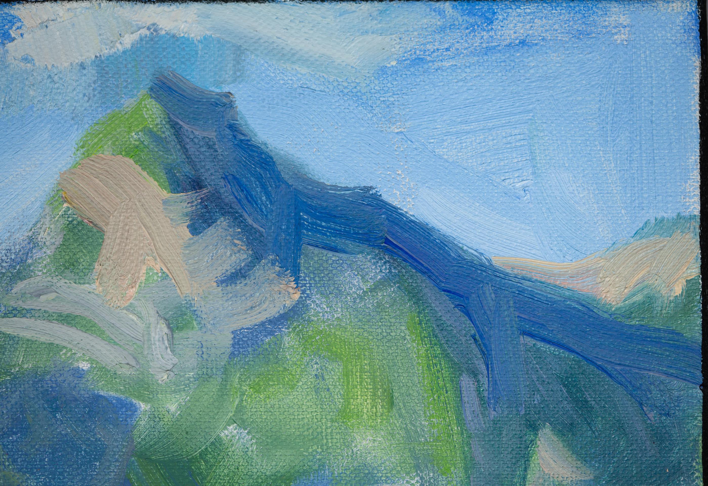 Yacht At The Pier. Landscape in oil, impressionism, vertikal. Lake, mountains For Sale 9