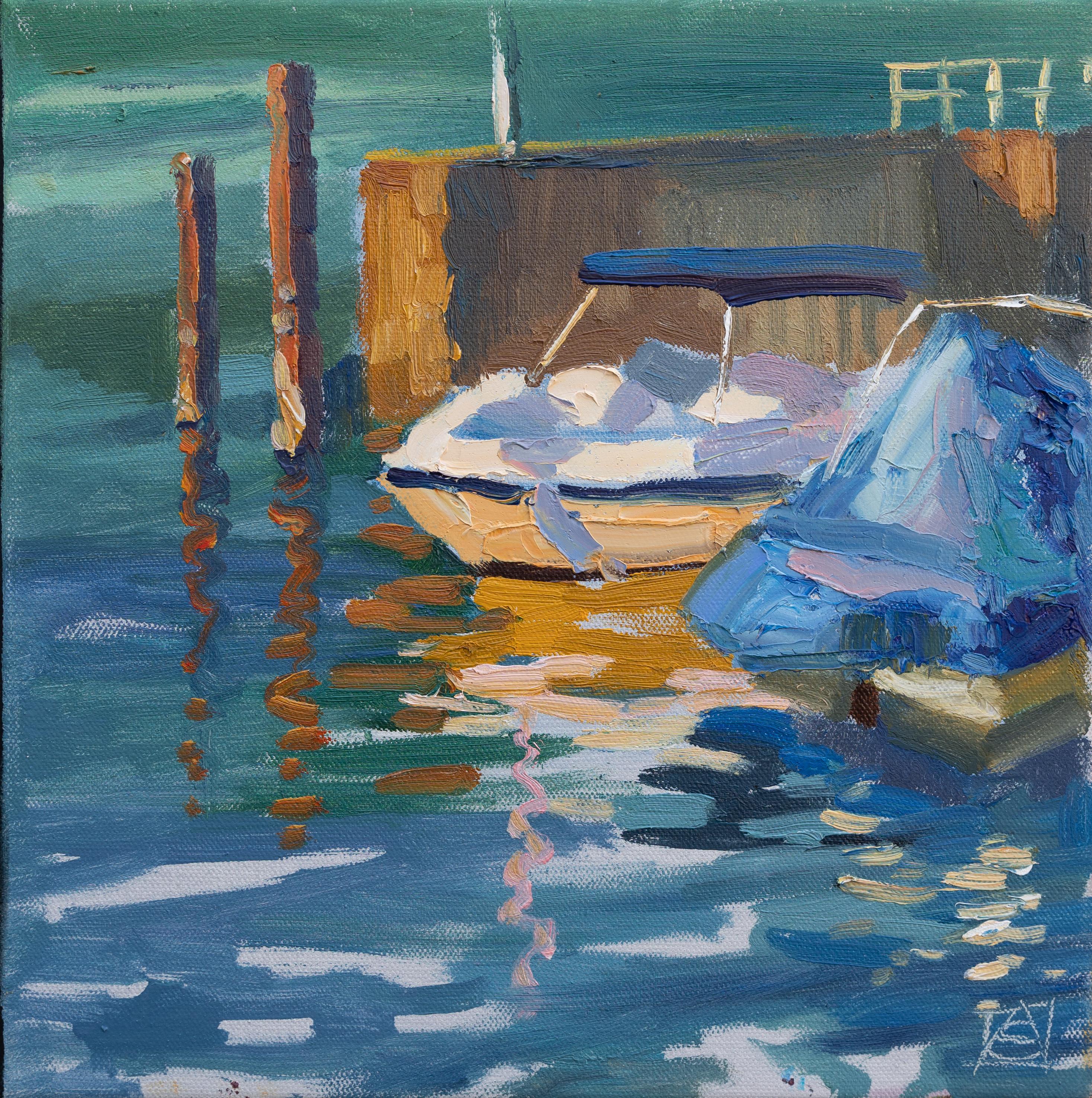 Anna Shesterikova Landscape Painting - Yachts At Sunset