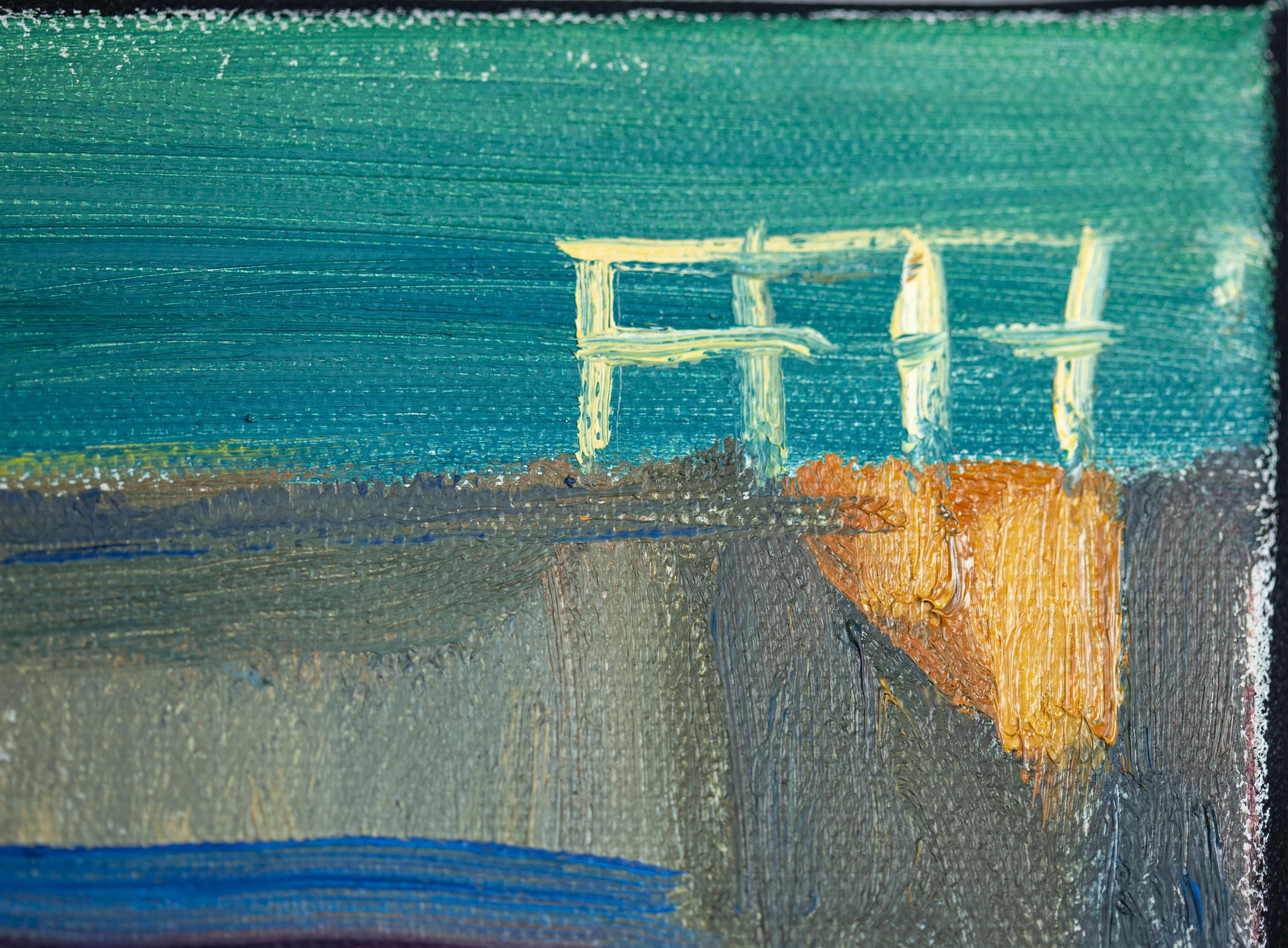 Yacht al tramonto. Olio, impressionismo, barche, lago, Svizzera in vendita 5