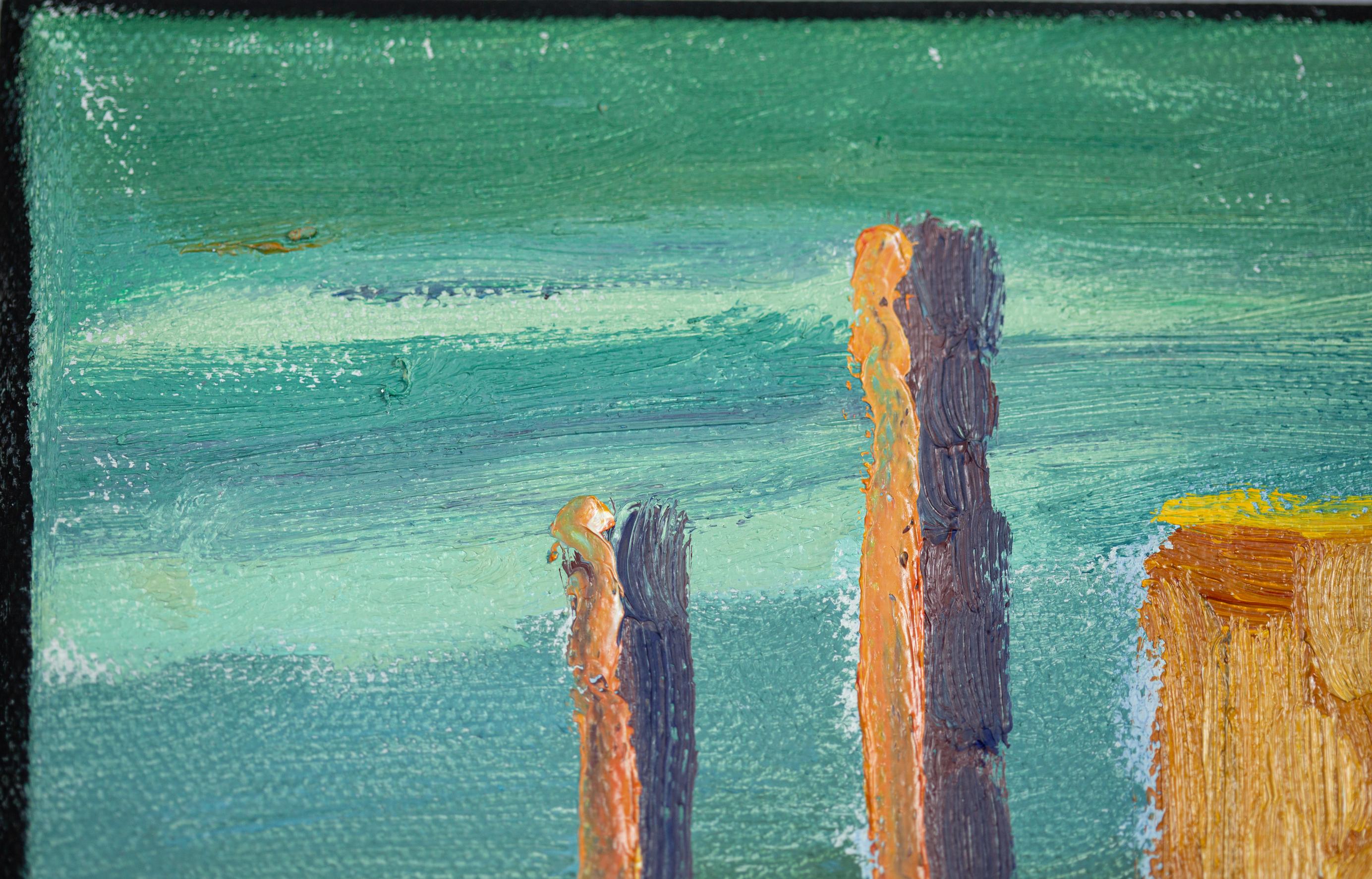 Yacht al tramonto. Olio, impressionismo, barche, lago, Svizzera in vendita 7