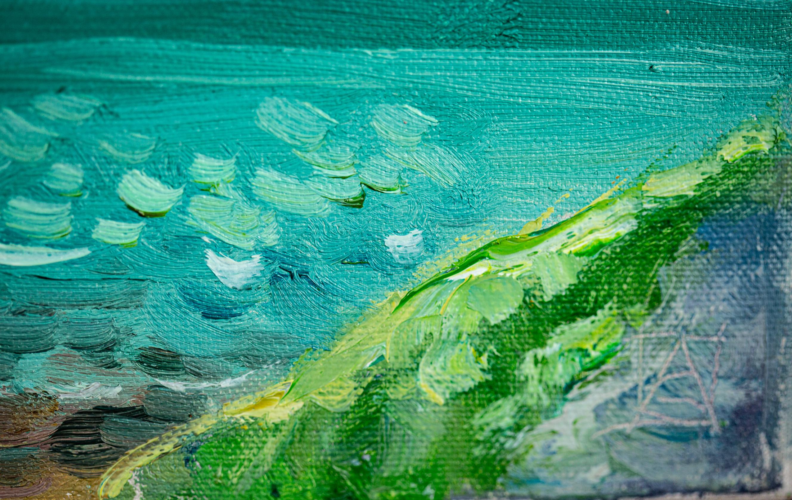 Yacht al tramonto. Olio, impressionismo, barche, lago, Svizzera in vendita 9
