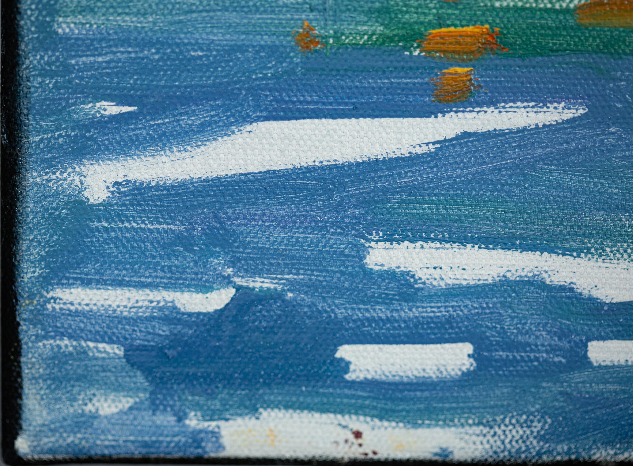 Yacht al tramonto. Olio, impressionismo, barche, lago, Svizzera in vendita 2