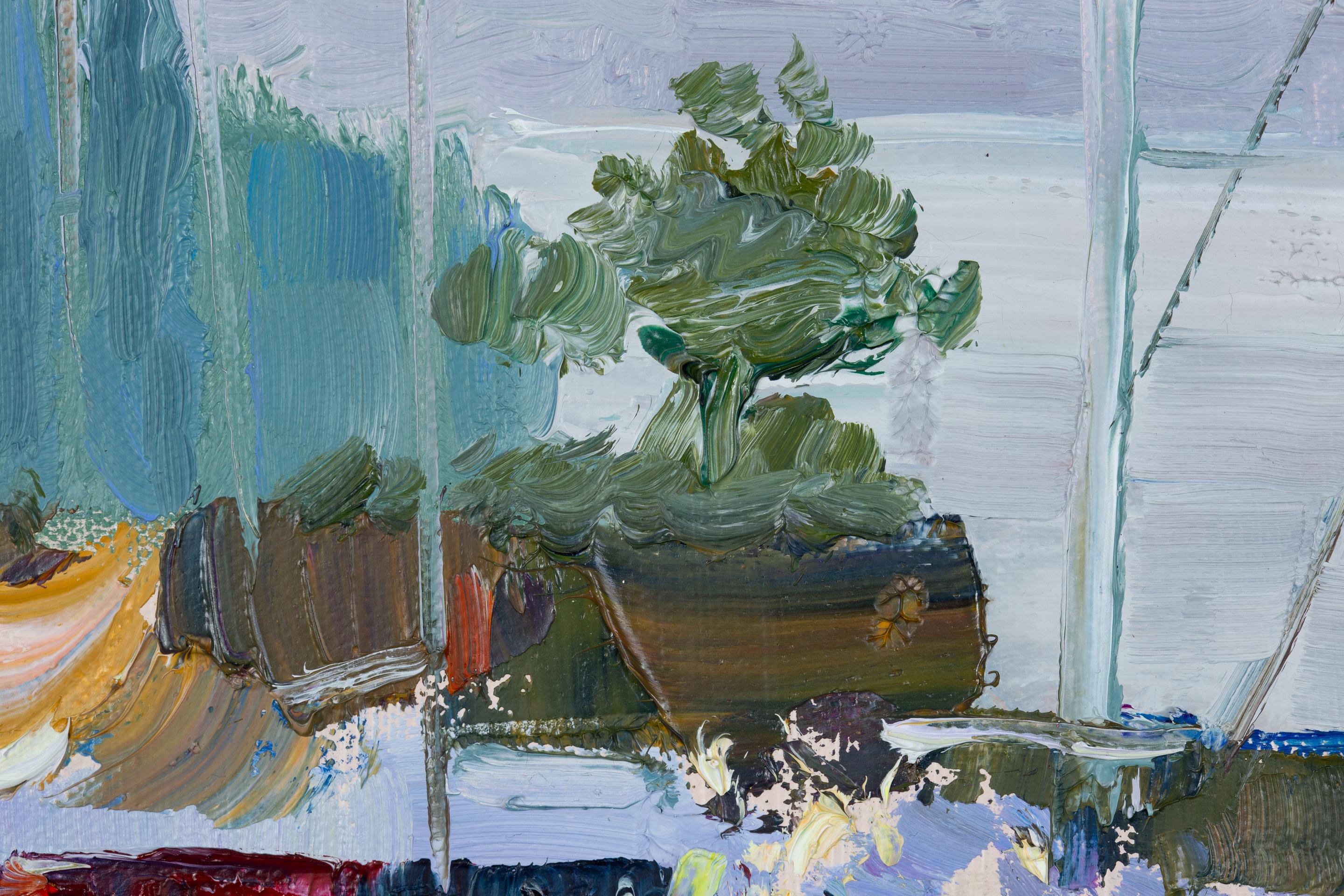 Yachts in Portese. Horizontal, landscape oil, lake, yachts, impressionism For Sale 6