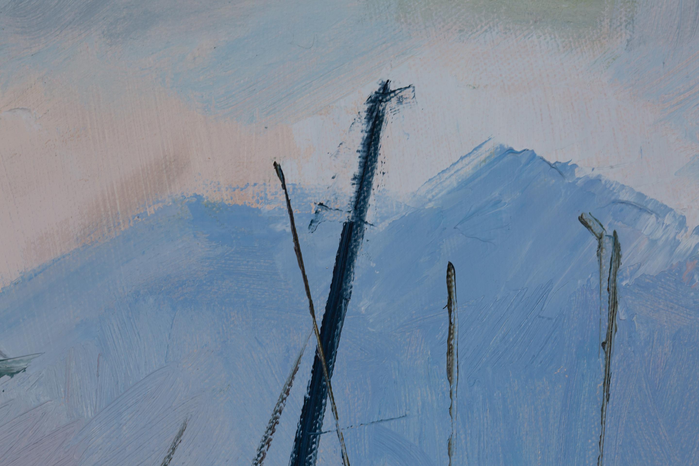 Yachts in Portese. Horizontal, landscape oil, lake, yachts, impressionism For Sale 7
