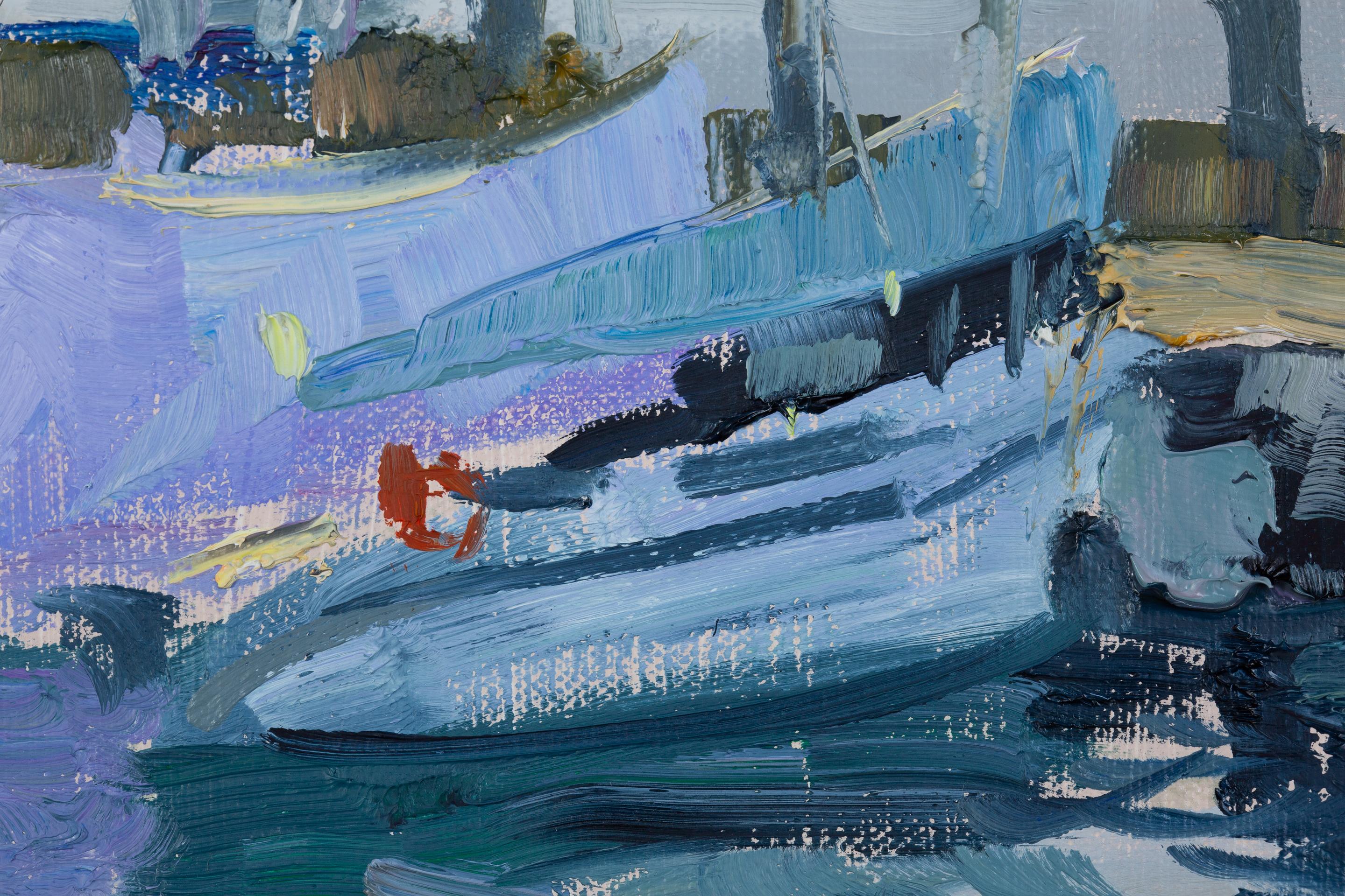 Yachts in Portese. Horizontal, landscape oil, lake, yachts, impressionism For Sale 2
