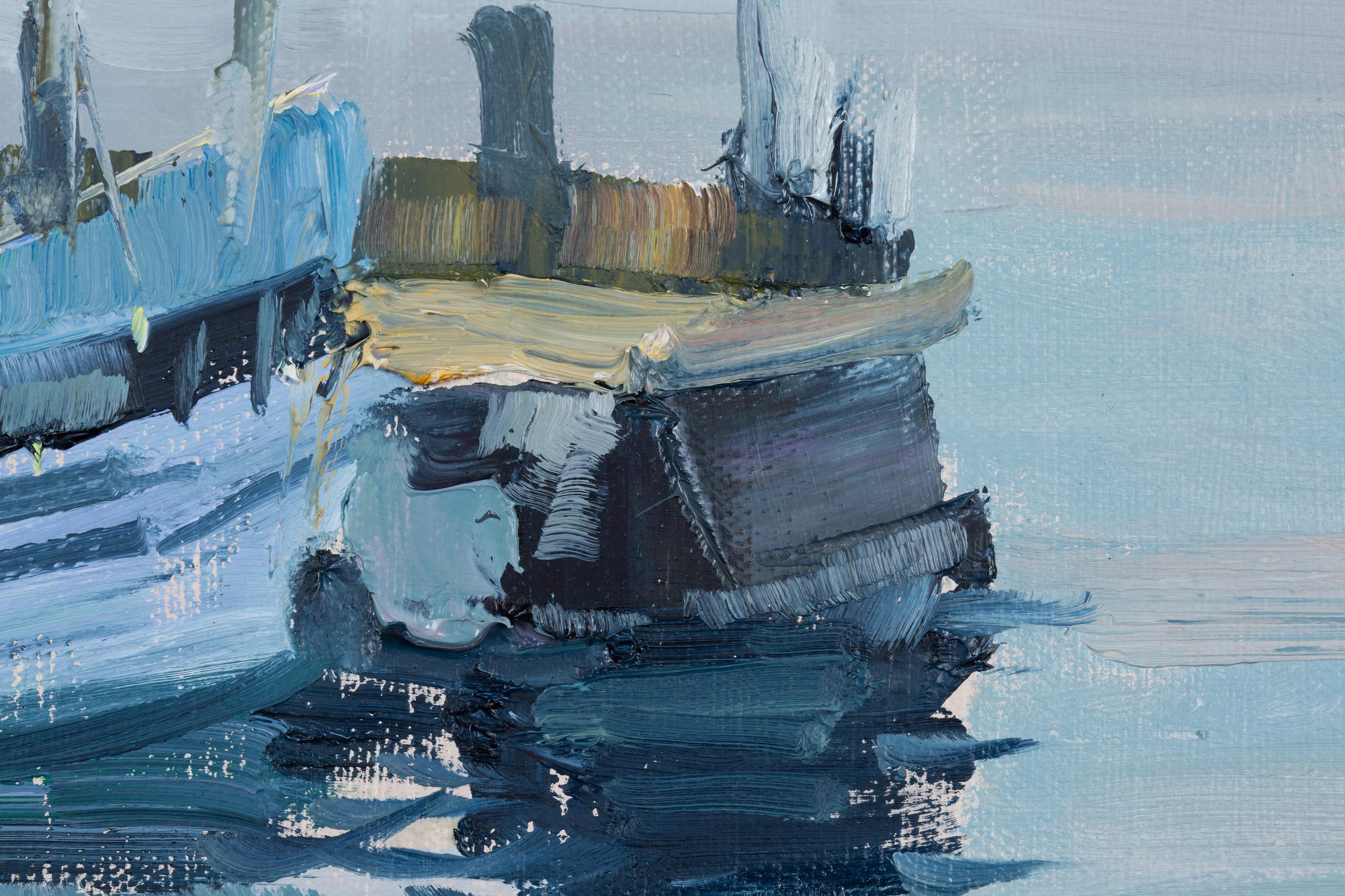 Yachts in Portese. Horizontal, landscape oil, lake, yachts, impressionism For Sale 3