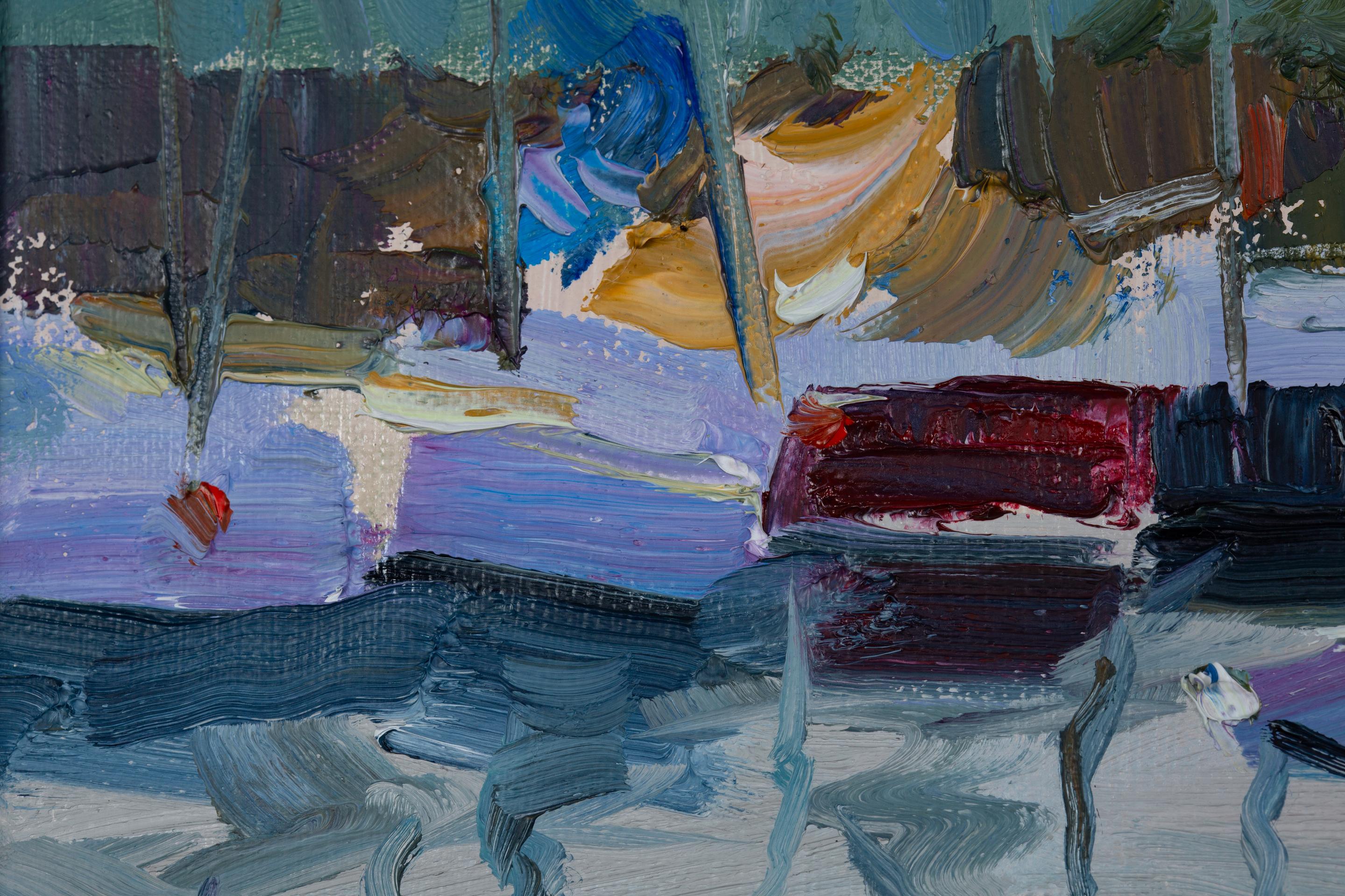 Yachts in Portese. Horizontal, landscape oil, lake, yachts, impressionism For Sale 4
