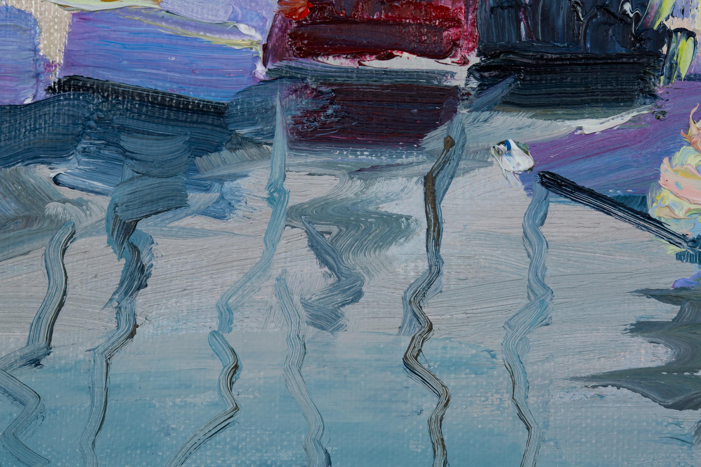 Yachts in Portese. Horizontal, landscape oil, lake, yachts, impressionism For Sale 5