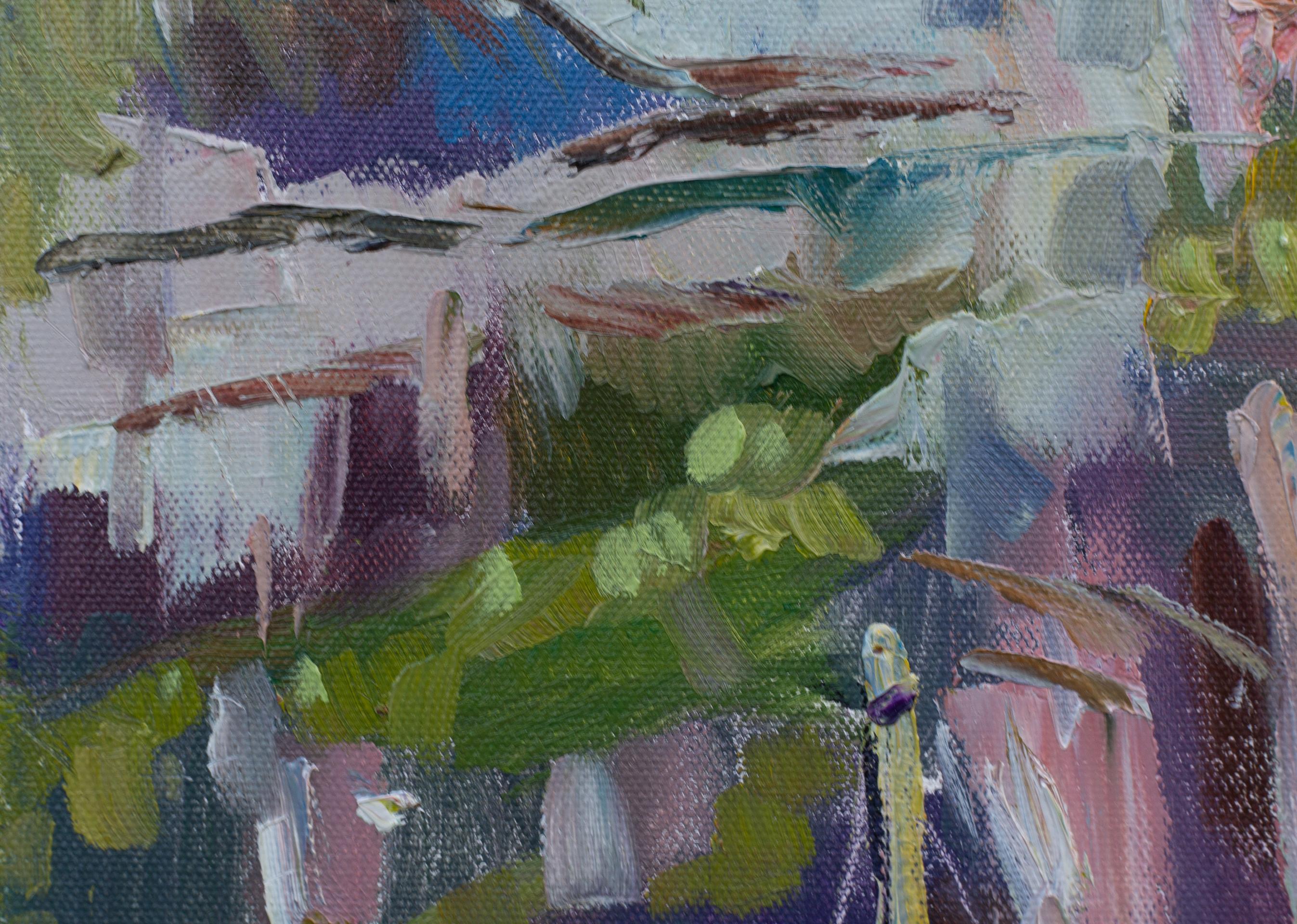 Gelbes Boot. Vertikale Landschaft, Impressionismus, Boot, See, Schweiz. im Angebot 5