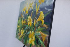 Yellow Lilies. Horizontal, impressionism, landscape, oil, bright flowers