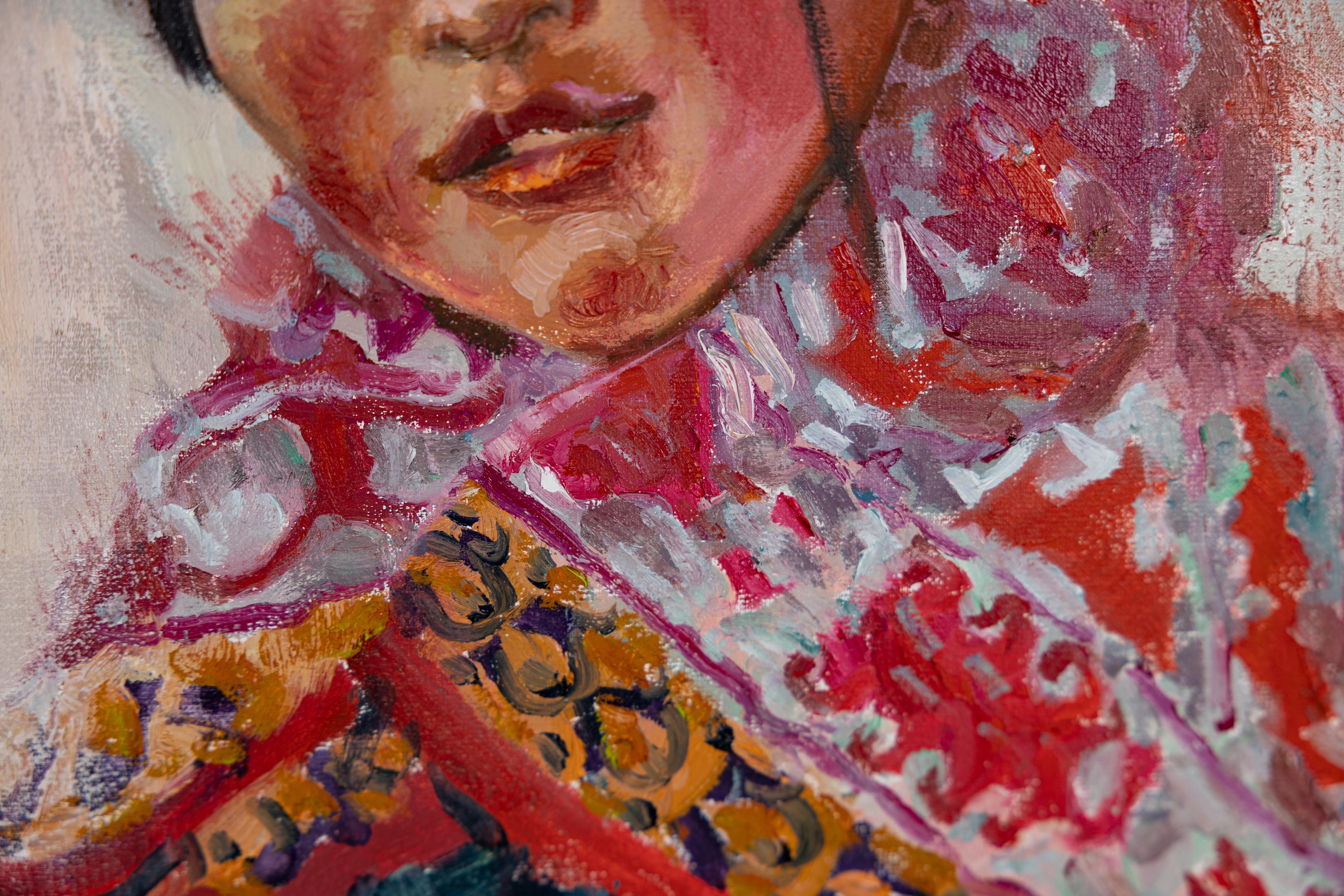 Jeune fuseau péruvien. Portrait d'un enfant. Costume National. ArtSgallery en vente 7
