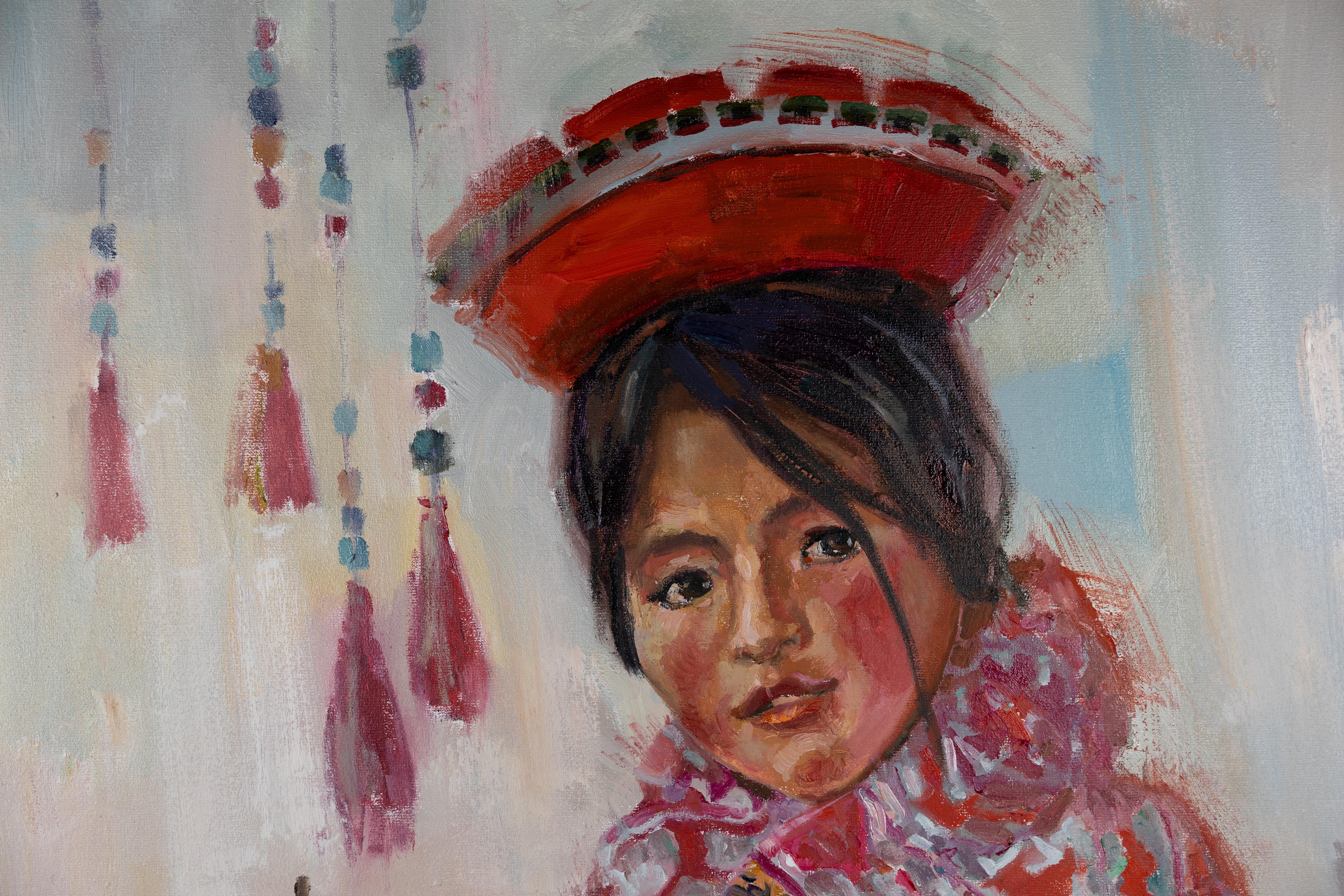 Jeune fuseau péruvien. Portrait d'un enfant. Costume National. ArtSgallery en vente 4
