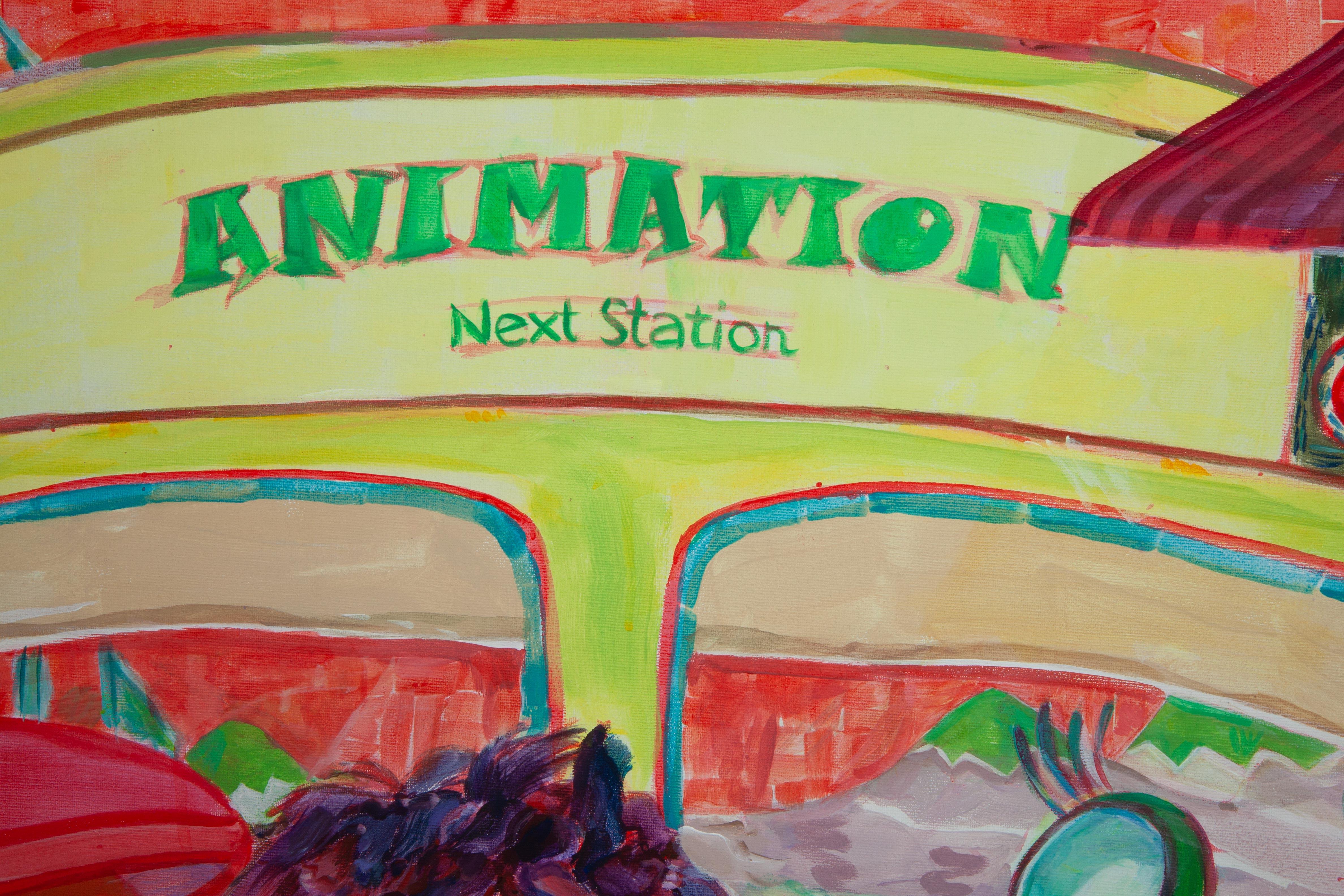 Animation Next Station -  Contemporary, peinture acrylique, paysage en vente 2