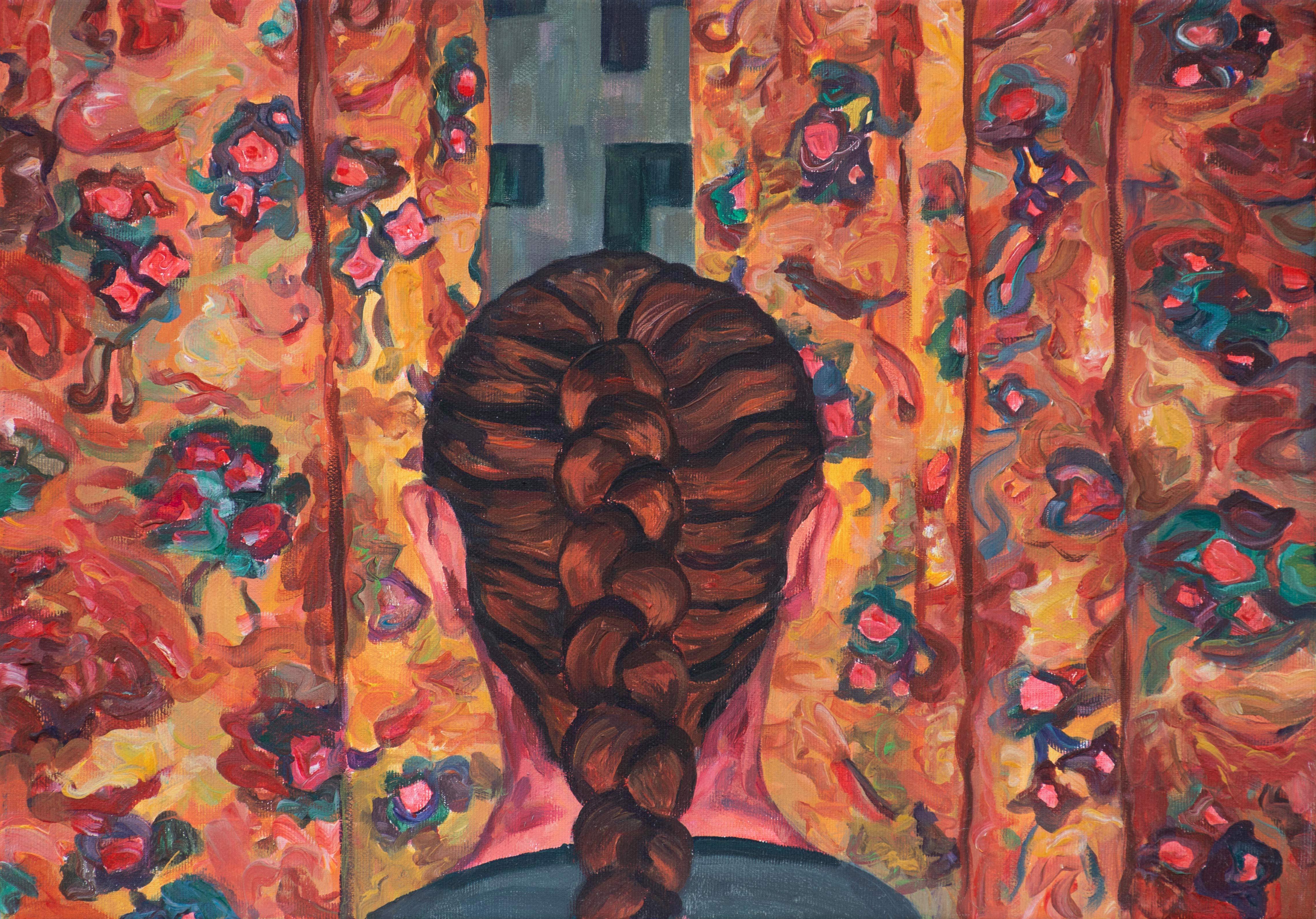 Am Fenster" - farbenfrohe, figurative Acrylmalerei