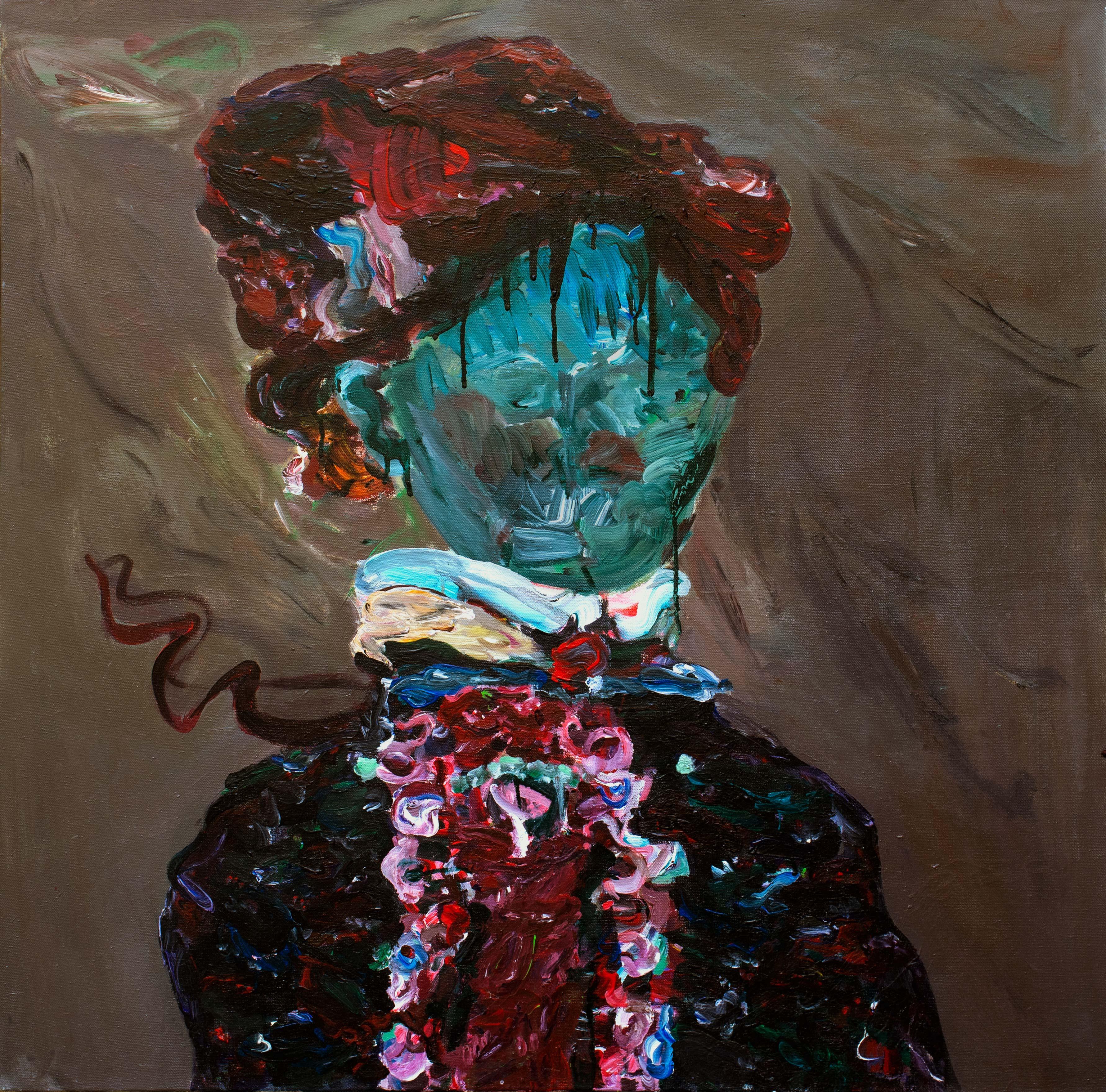 Figurative Painting Anna Sobkowiak - Portrait dans une peinture à l'acrylique classique et figurative Wig