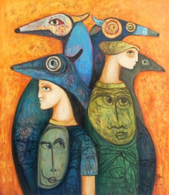 Monster's club. Symbolic childhood painting, brothers, boys room decor, twins