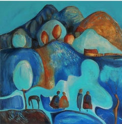 Noche tranquila. Azul, paisaje, calma, misterio, comodidad, turquesa, montañas