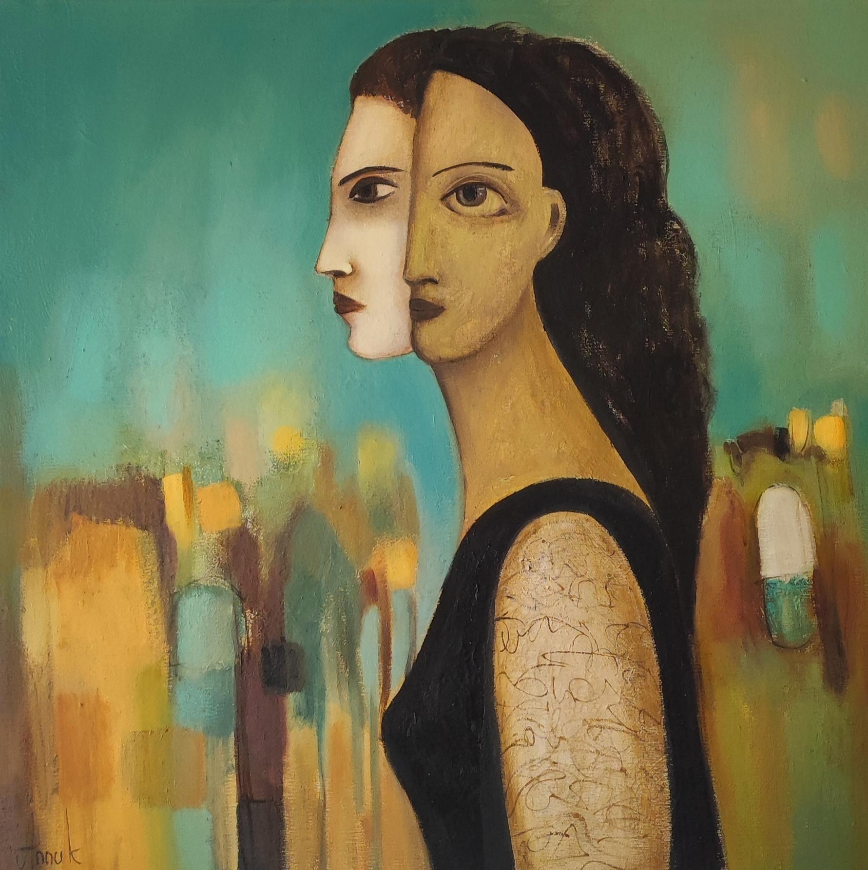 Portrait Painting di Anna Soghomonyan - Personalità sdoppiata. Doppio, filosofia, psicologia, ritratto di donna, impressionismo