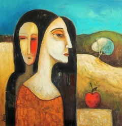 The red apple. Mother and daughter, family, rural landscape, village, ancestors