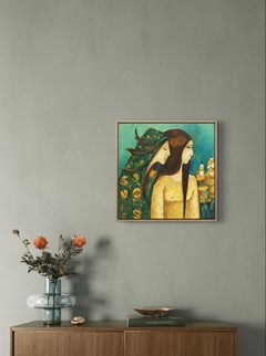 Together. Mother and daughter, family, love, care, guardians, blue, romantic