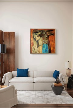 Nous sommes les mêmes. Couleurs chaudes, amitié, homme avec un oiseau, ensemble, yeux fermés