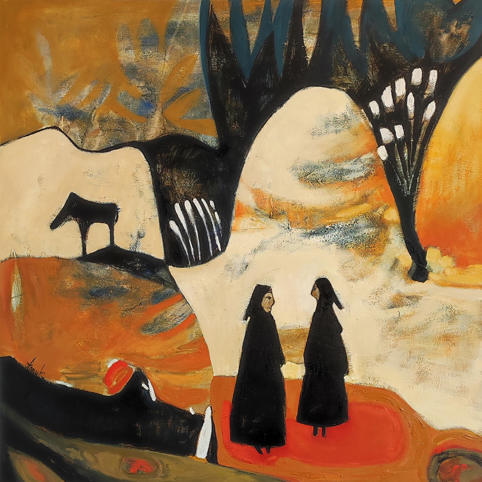 Women. Landscape, landscape, modern, contemporary, semiabstract, warm colors
